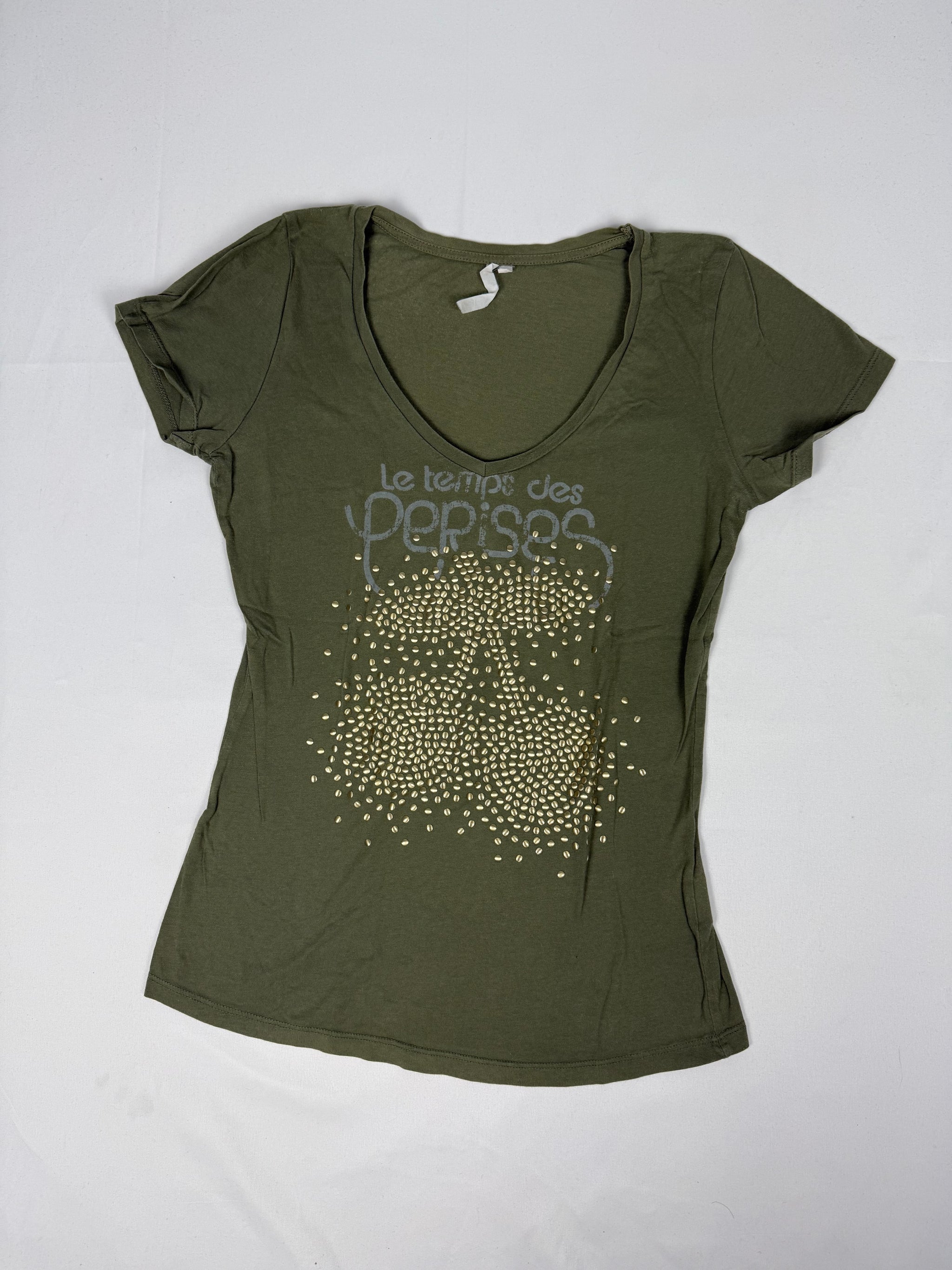 Khaki cherry logo tight fit tee (S)