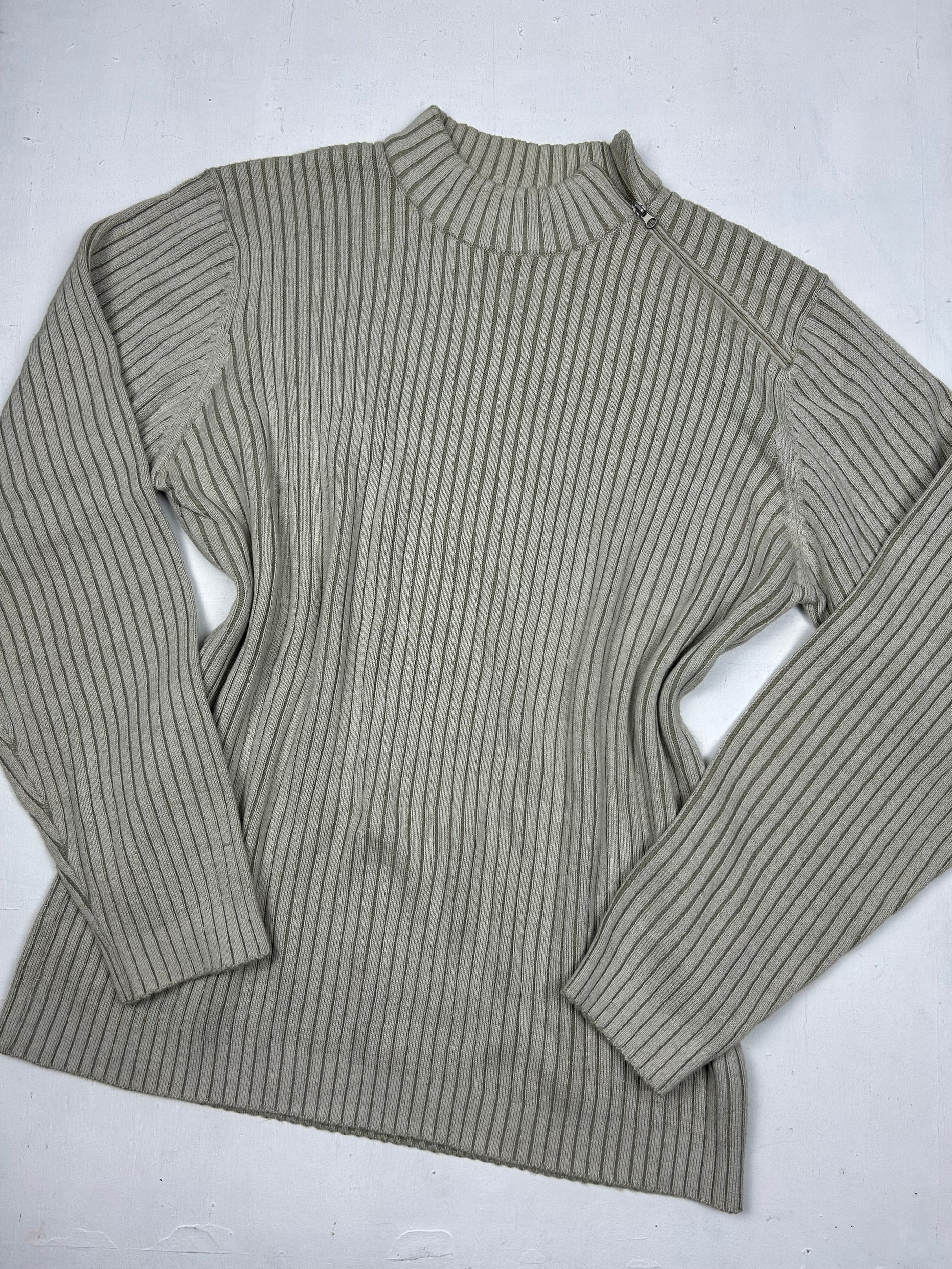 Beige zip ribbed jumper (XXL)