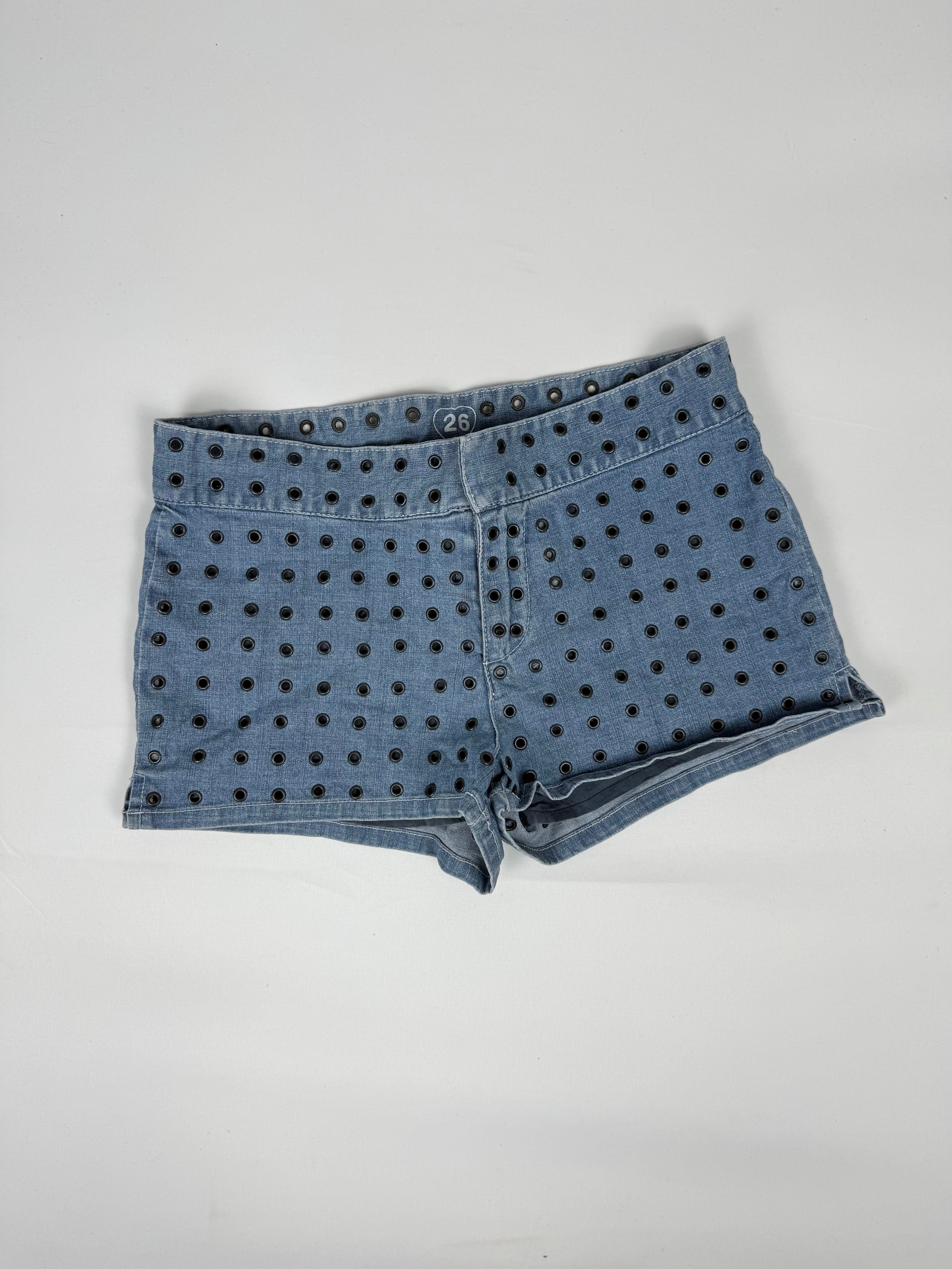 Blue denim low rise mini short