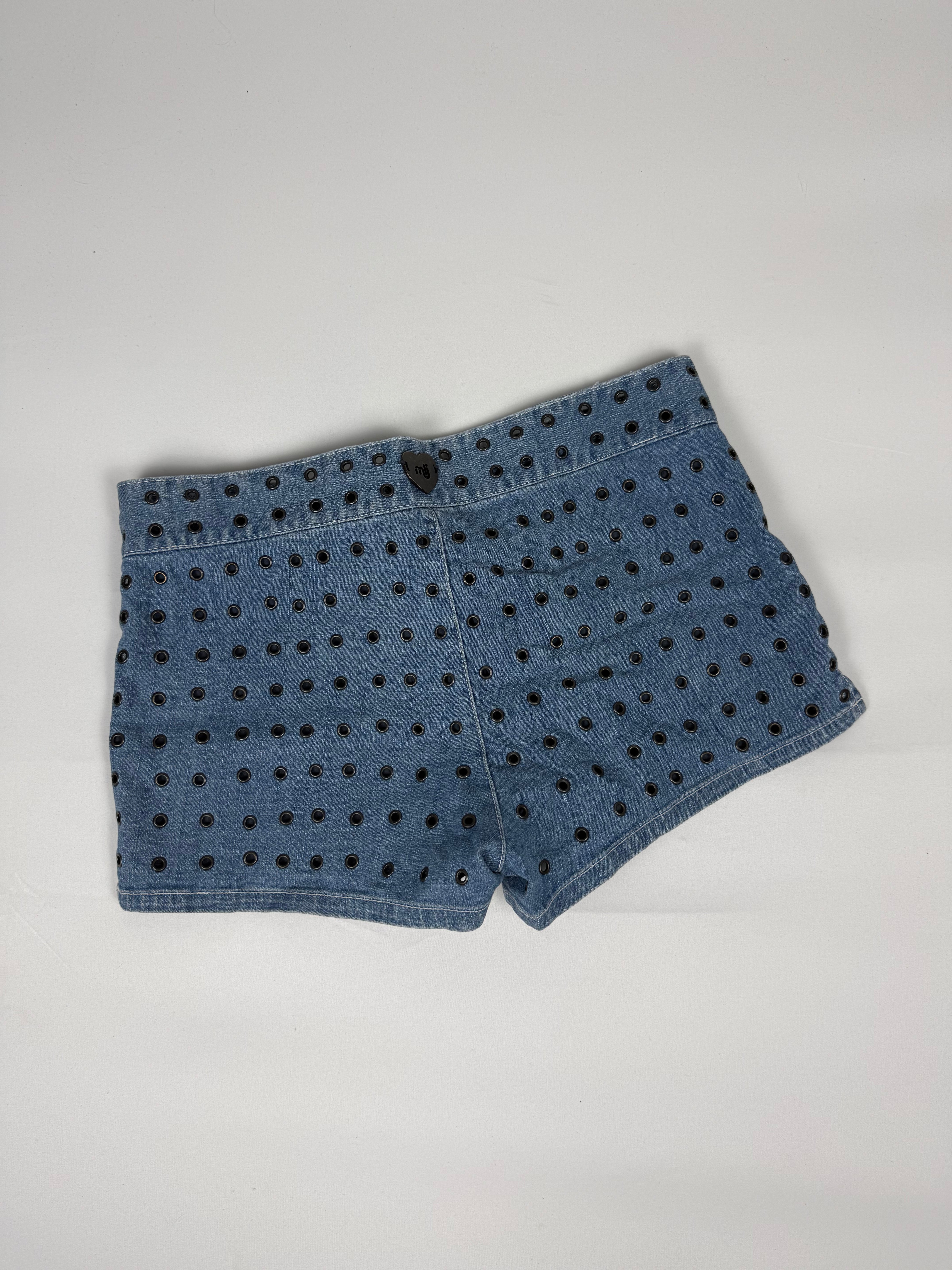 Blue denim low rise mini short