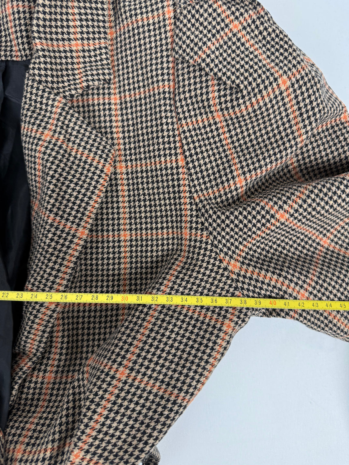 Brown check print mid season trench coat (S)
