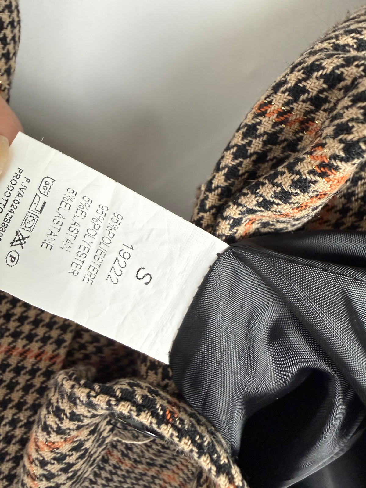 Brown check print mid season trench coat (S)
