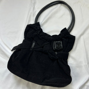 Black ribbed velvet shoulder bag