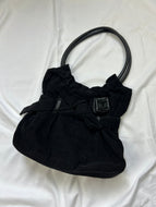 Black ribbed velvet shoulder bag