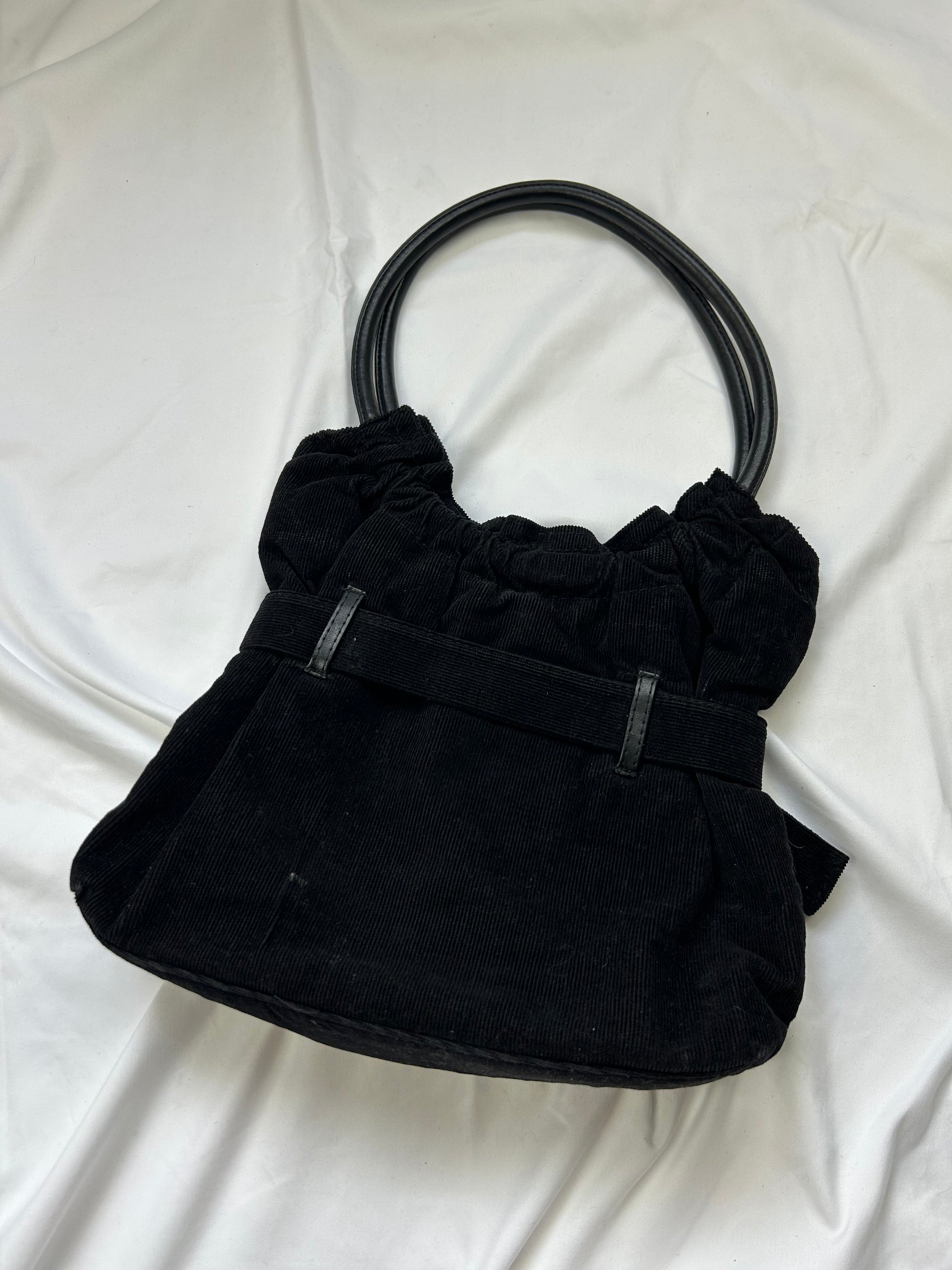 Black ribbed velvet shoulder bag