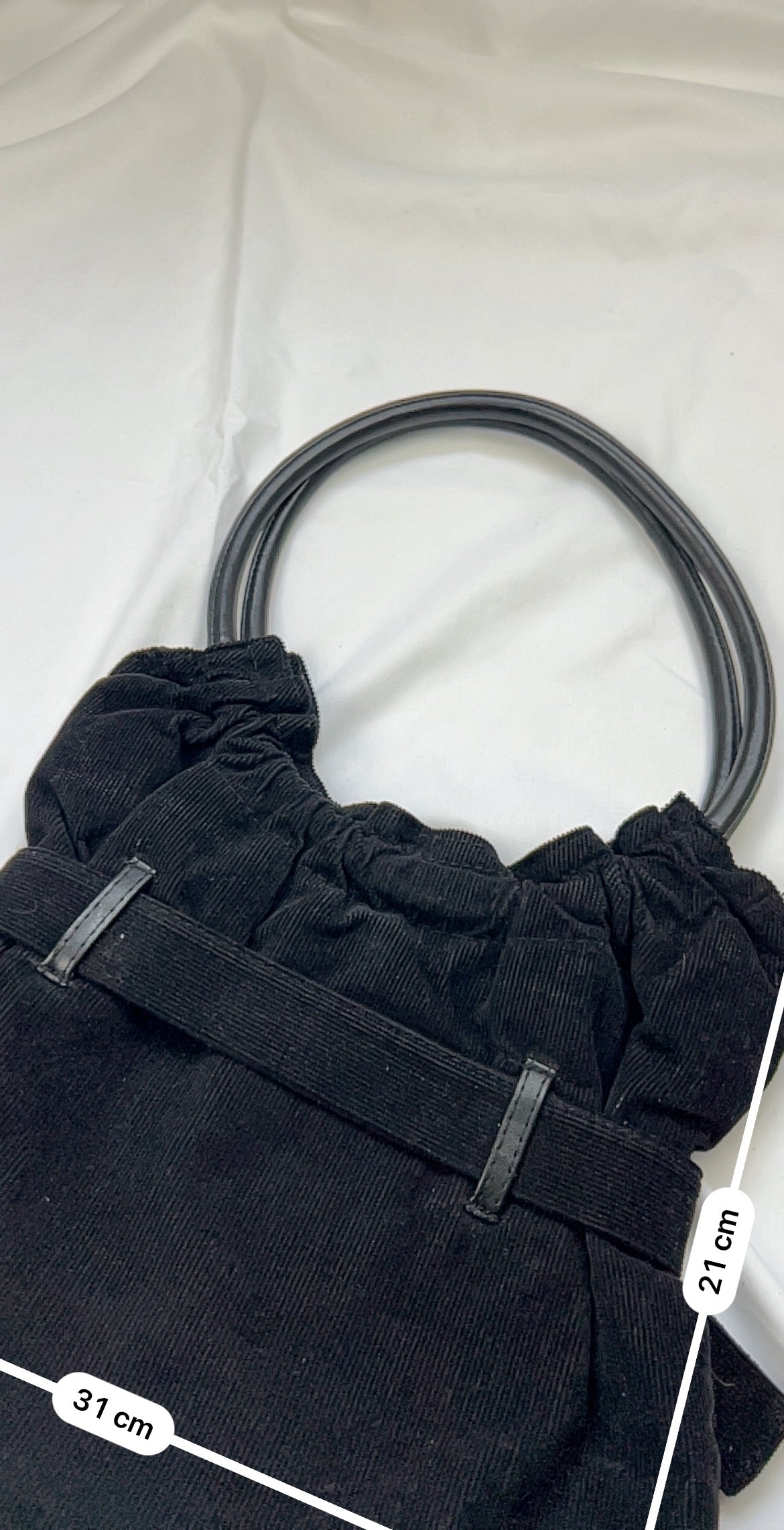 Black ribbed velvet shoulder bag