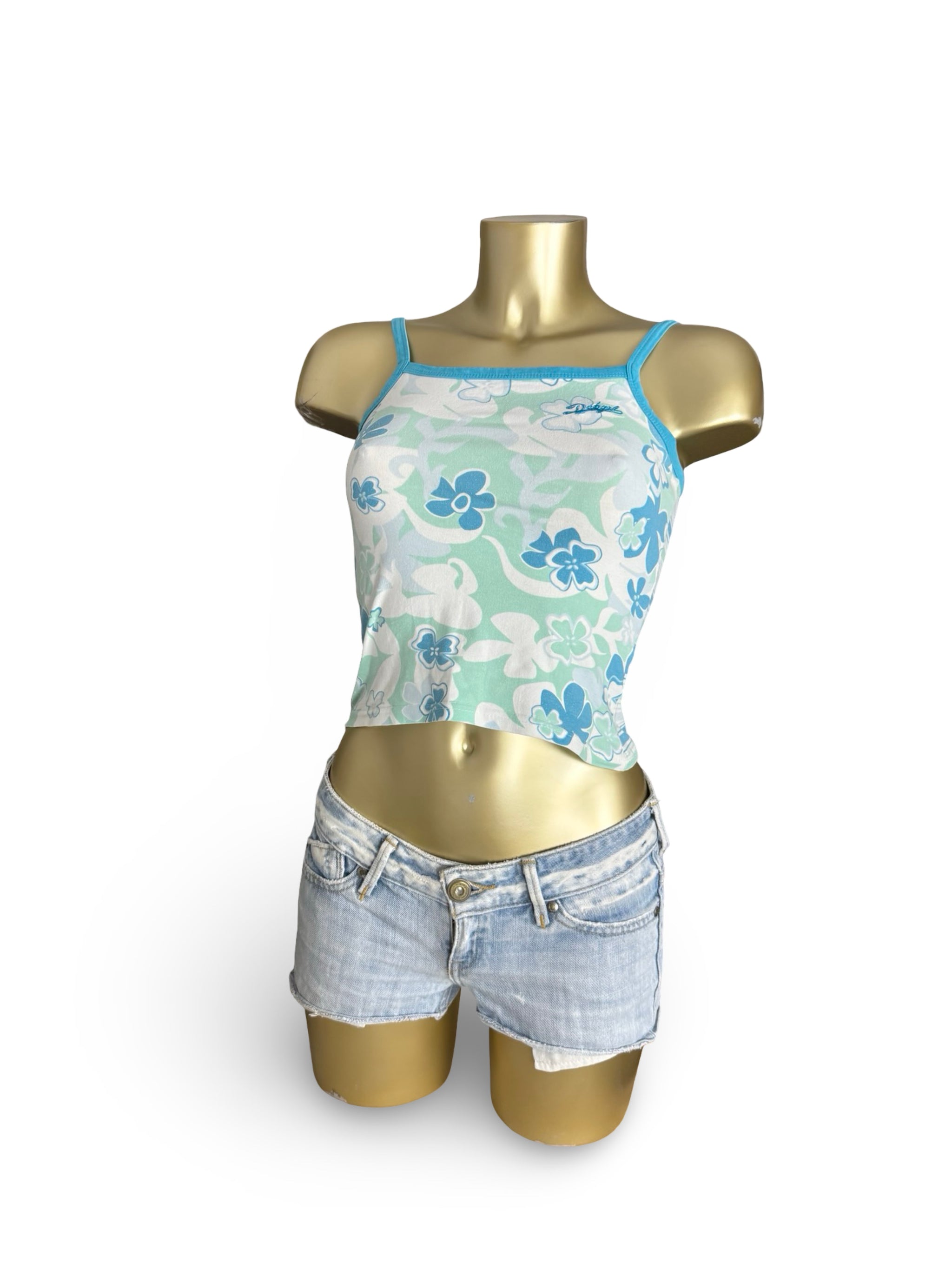 Blue stretchy floral top (XS)