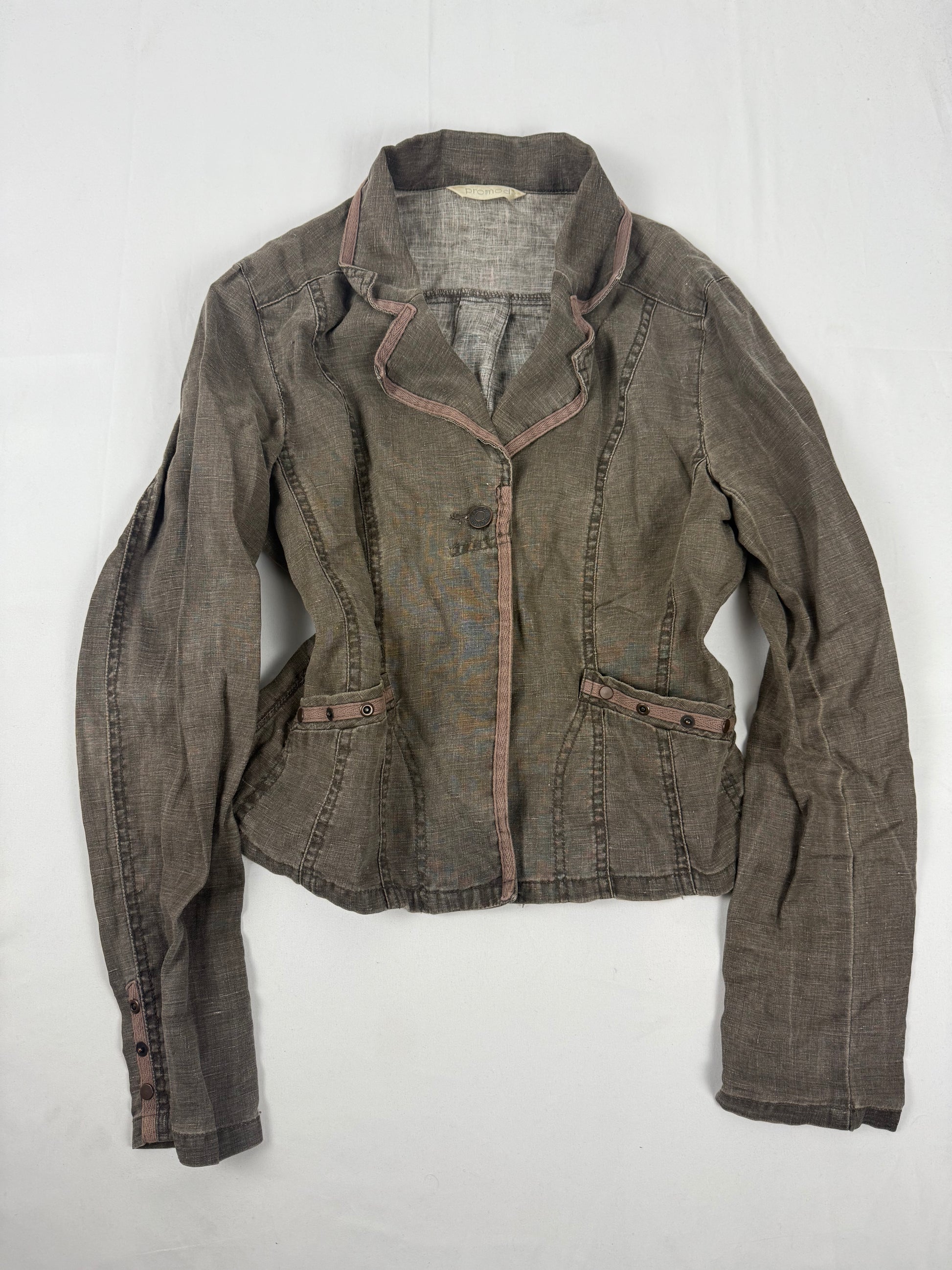 Khaki 100% linen blazer jacket (L)