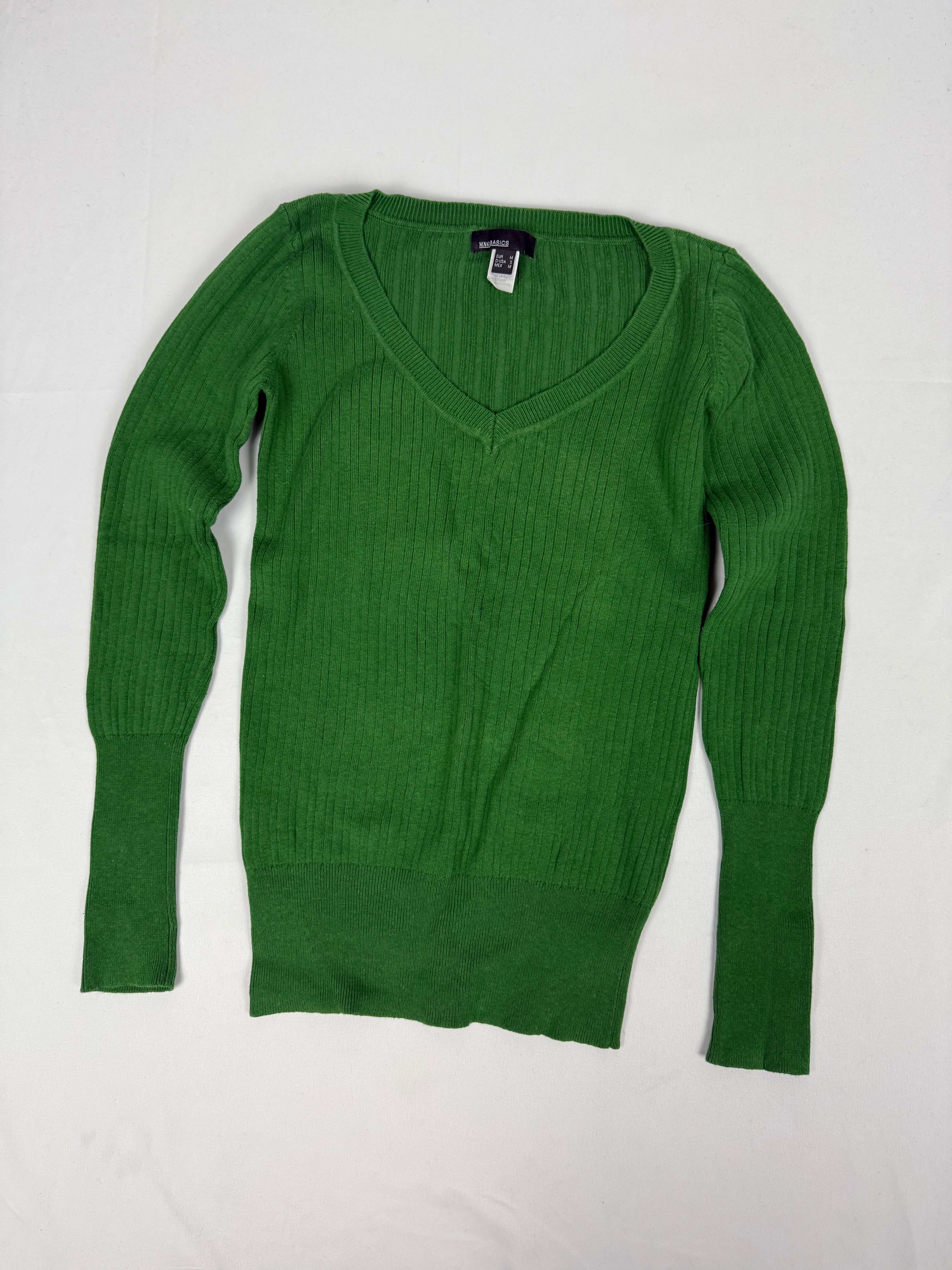 Green cotton V neck tight fit jumper (M)