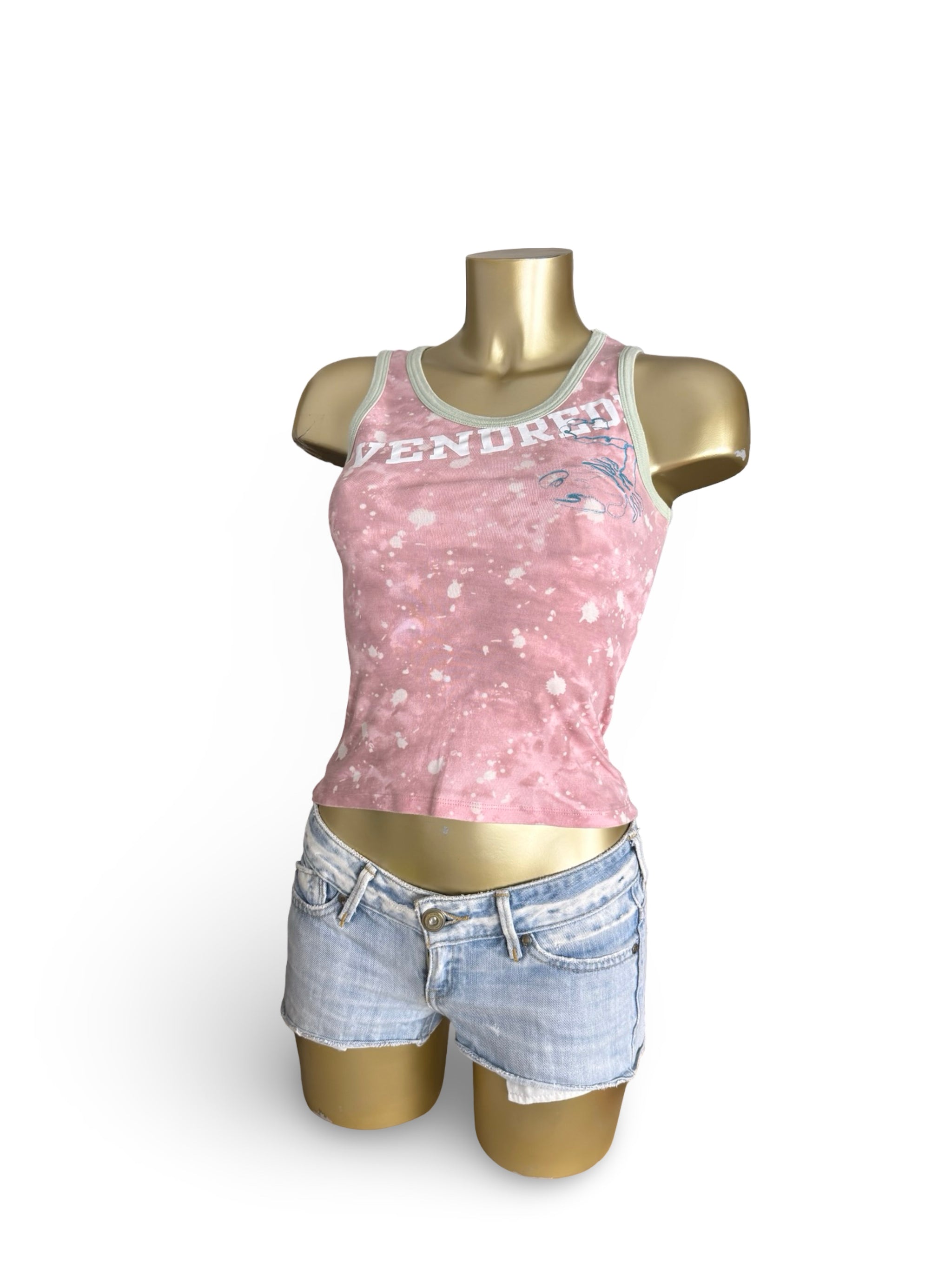 Pink graphic cotton tank top (S)