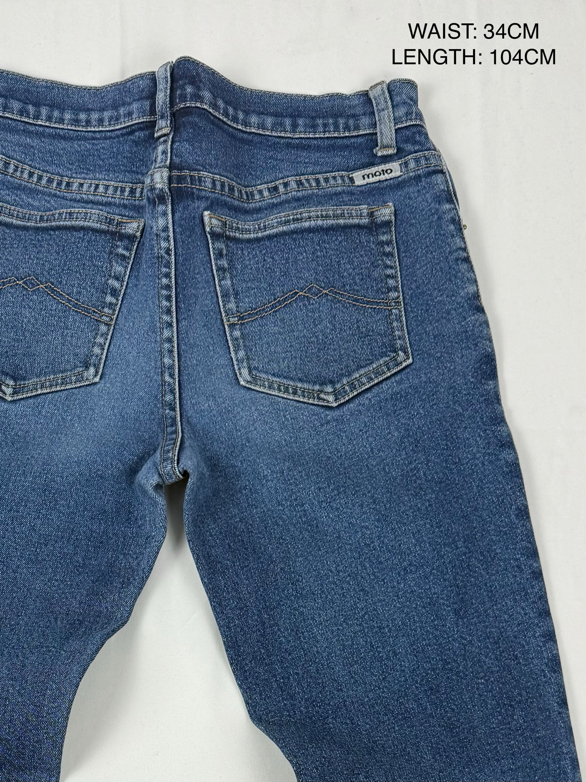 Blue denim mid rise flared pants (S)