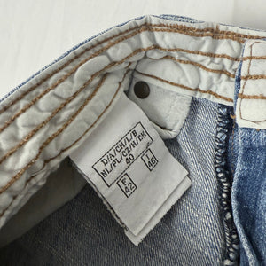 Blue denim low rise flared pants (M)