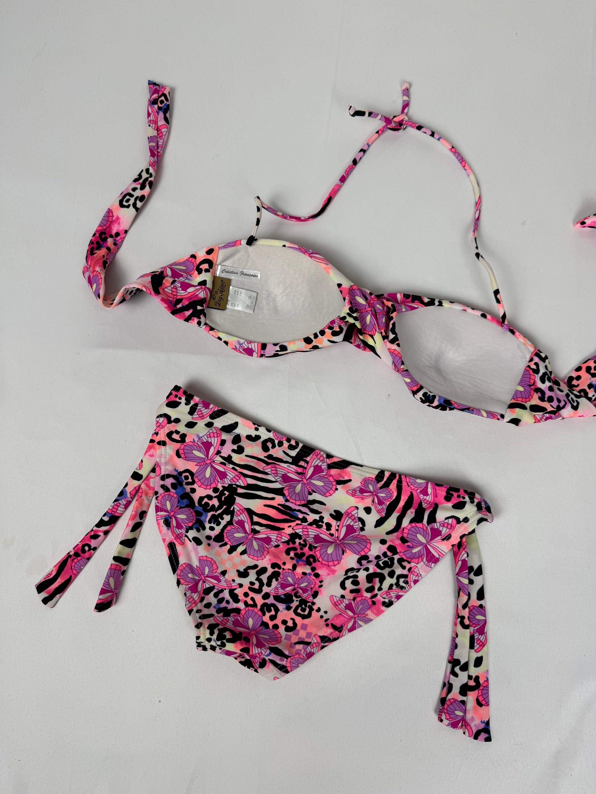 Pink butterflies graphic low rise bikini set (S)