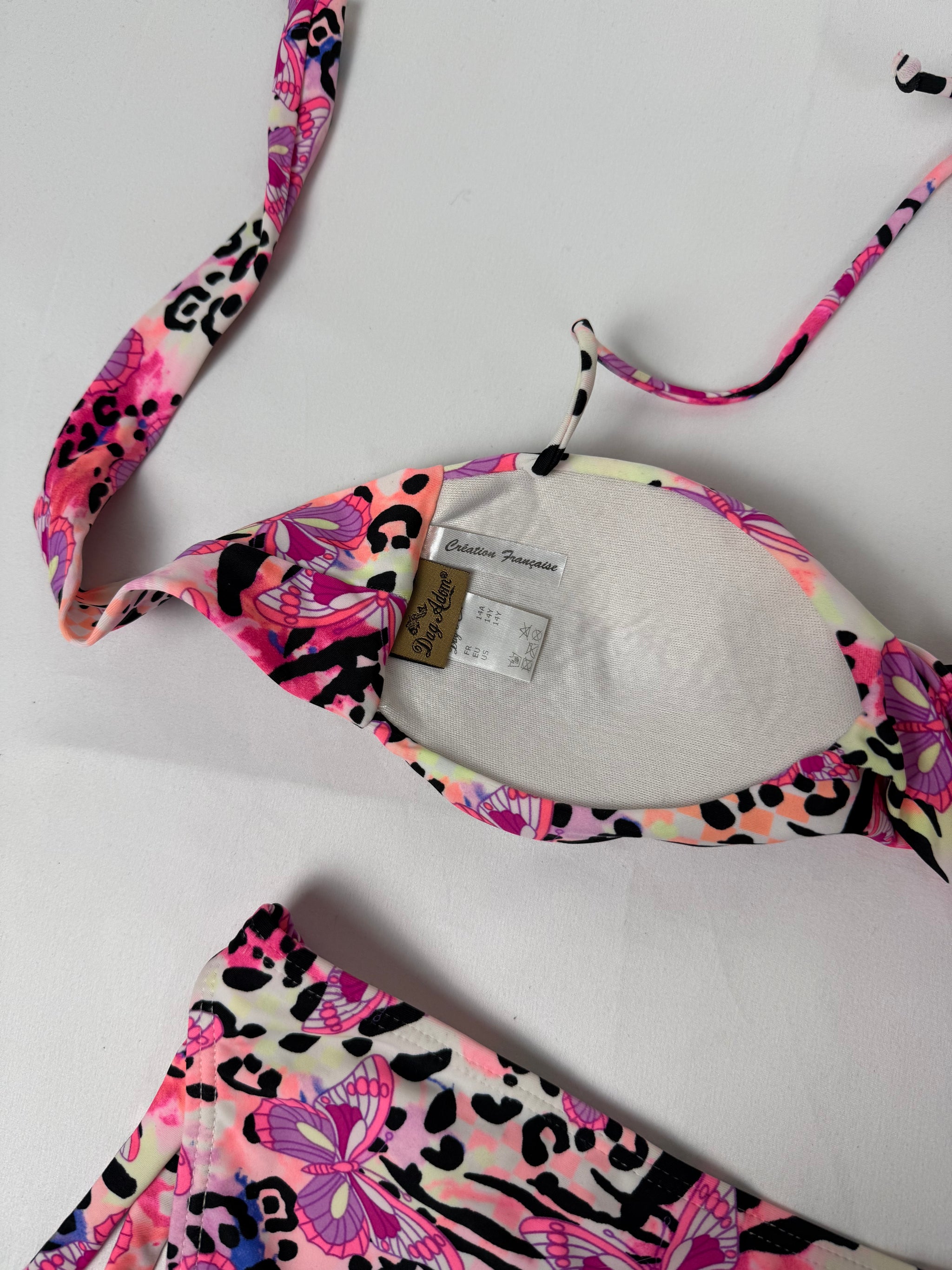 Pink butterflies graphic low rise bikini set (S)