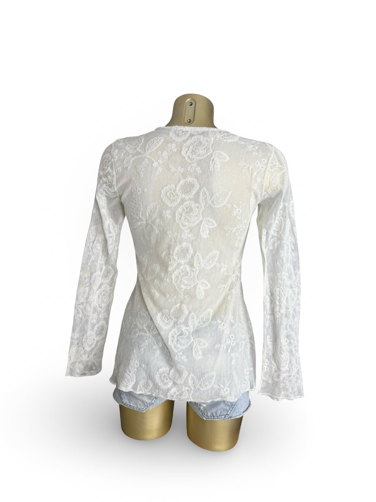 White lace asymmetric long sleeves top (L)