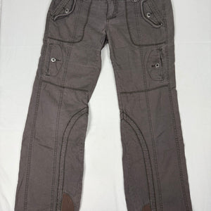 Brown check print cotton low rise baggy pants (L)