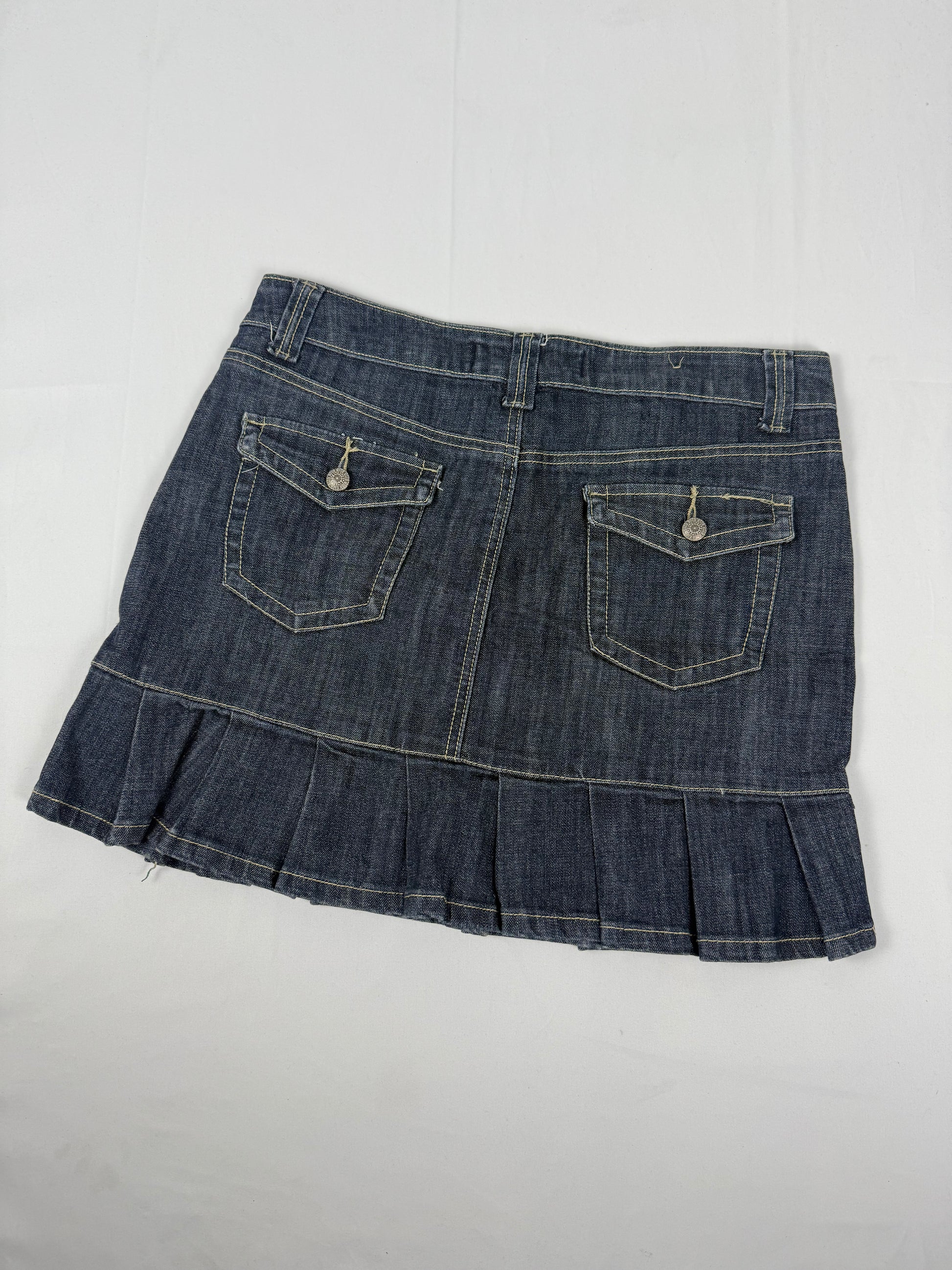 Navy denim pleated low rise mini skirt (M/L)