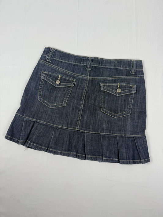 Navy denim pleated low rise mini skirt (M/L)