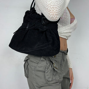 Black ribbed velvet shoulder bag