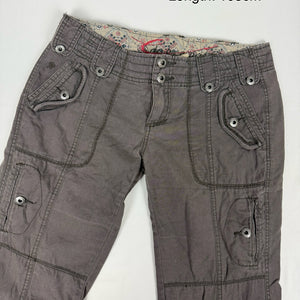 Brown check print cotton low rise baggy pants (L)