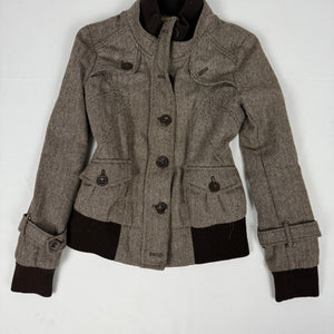 Brown check print biker jacket (M)