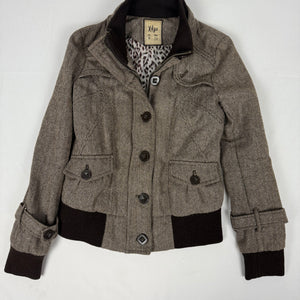 Brown check print biker jacket (M)