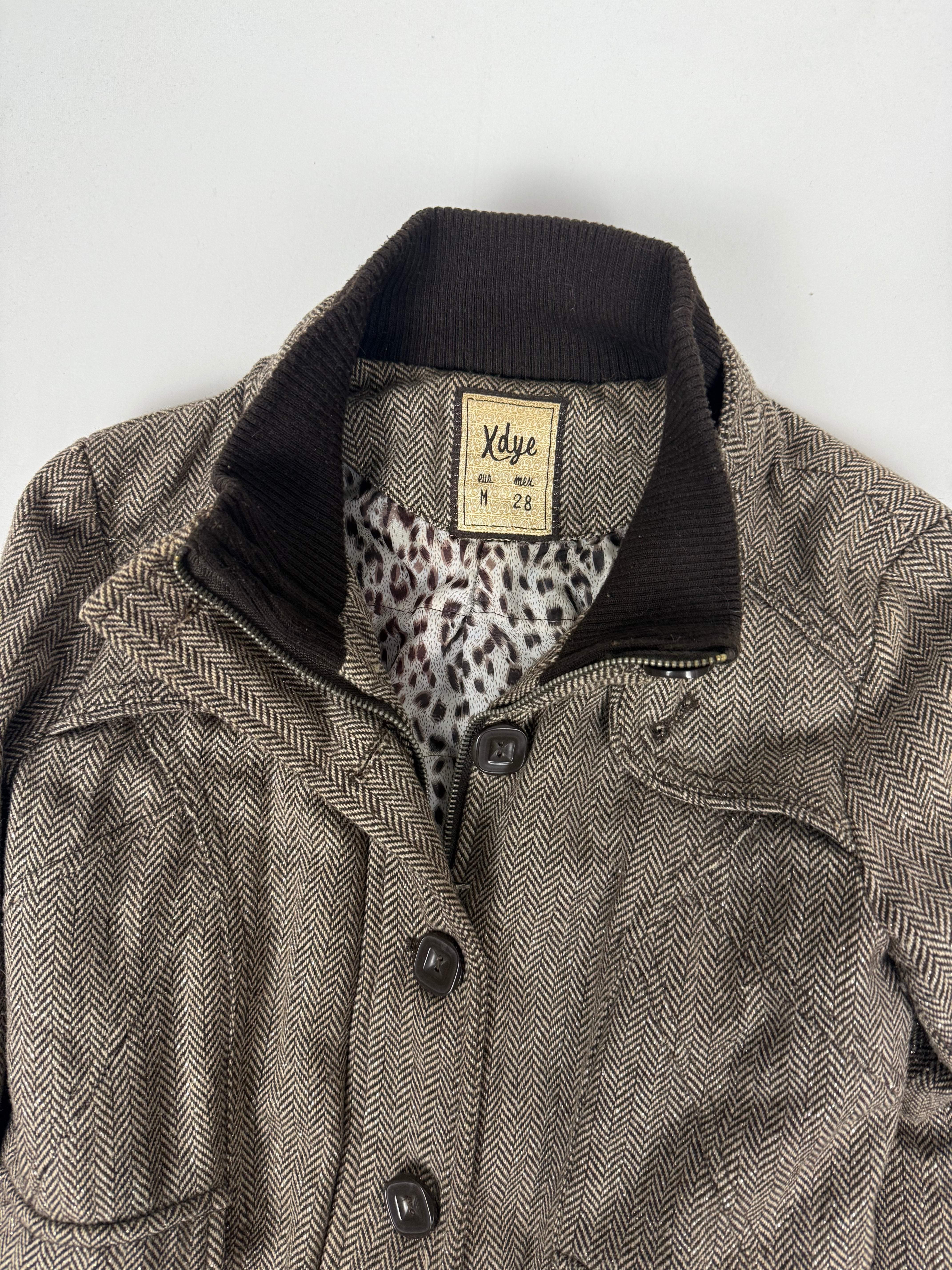Brown check print biker jacket (M)