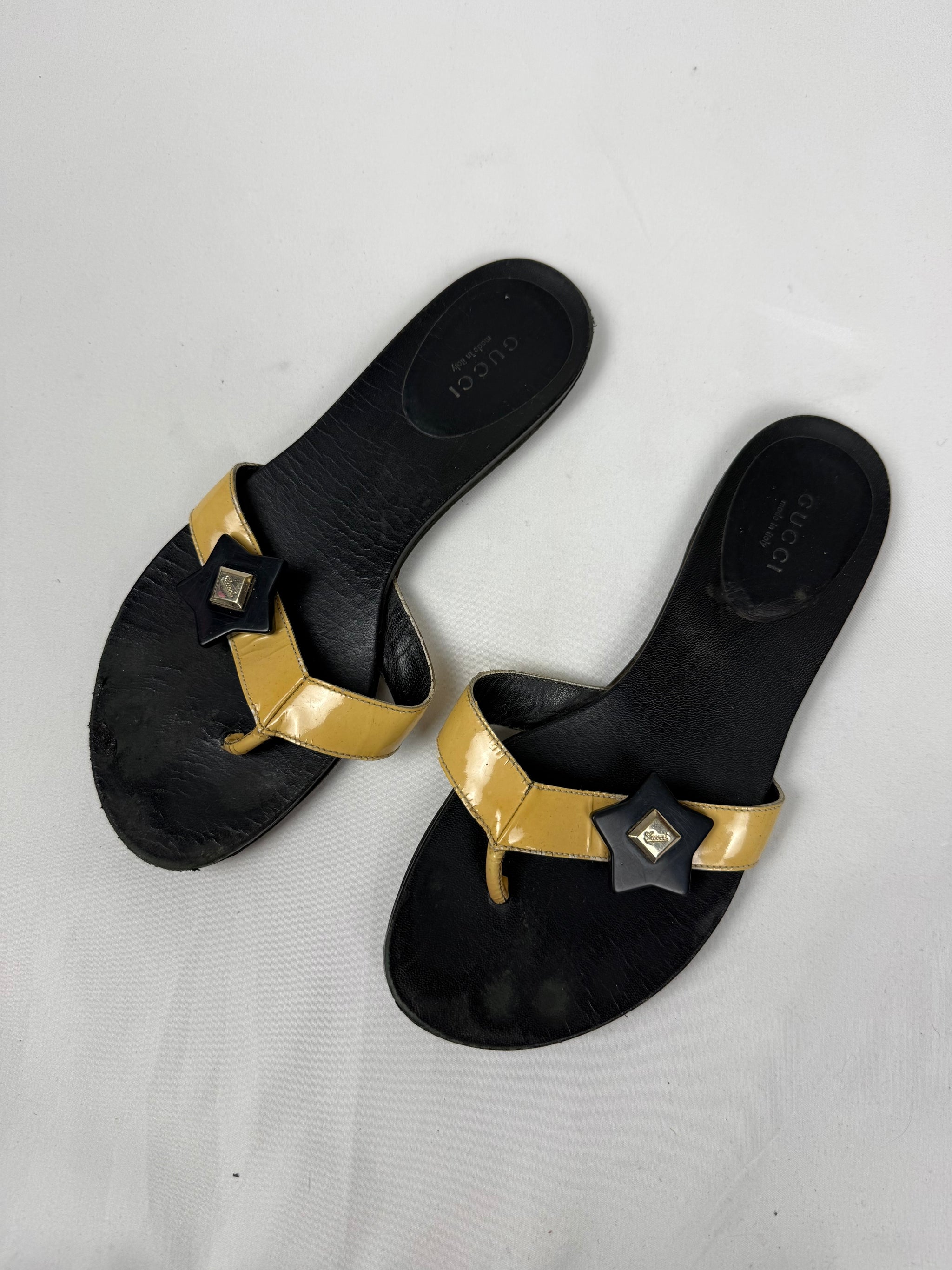 Black real leather thongs flip flops (36)