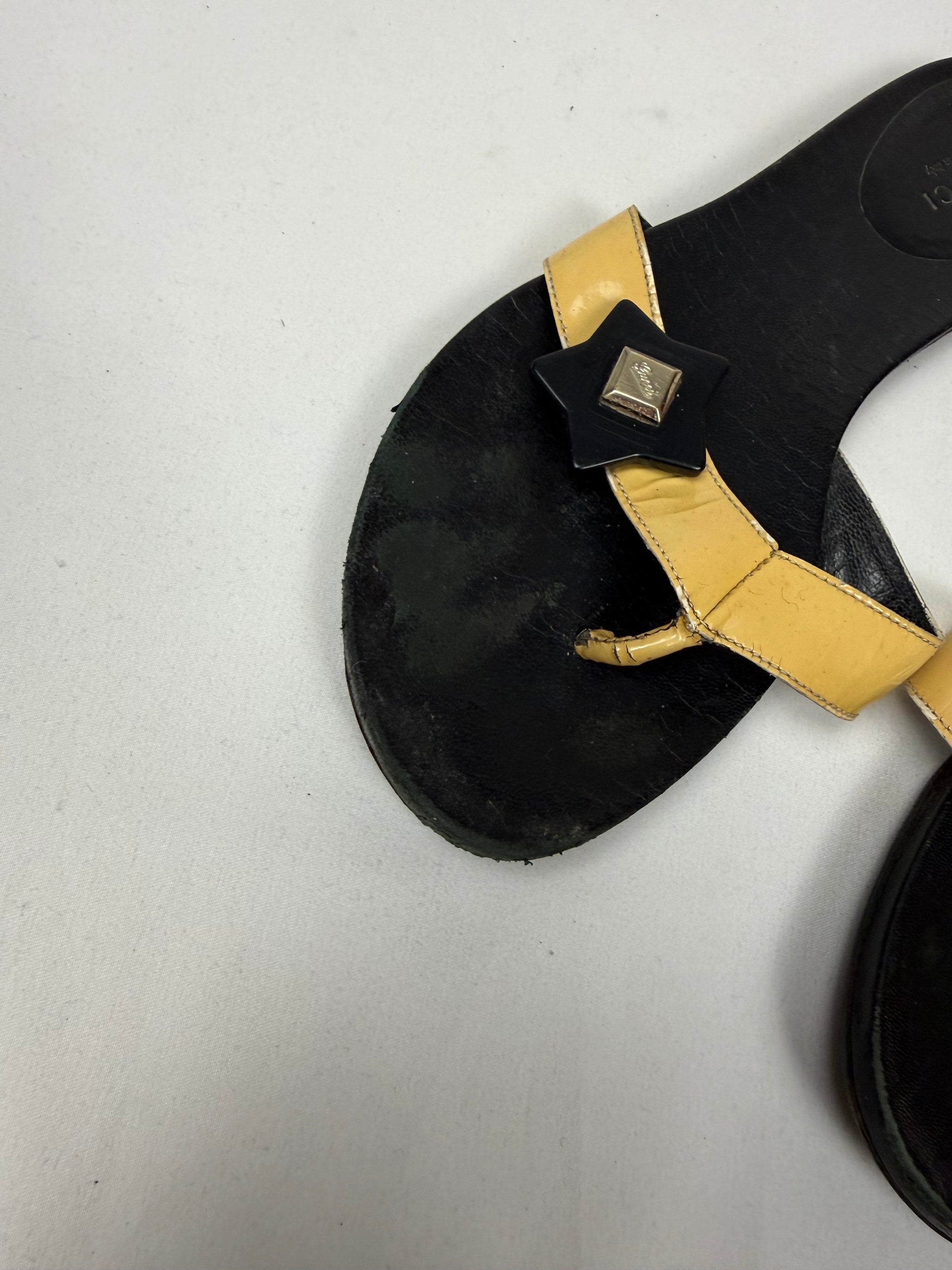 Black real leather thongs flip flops (36)