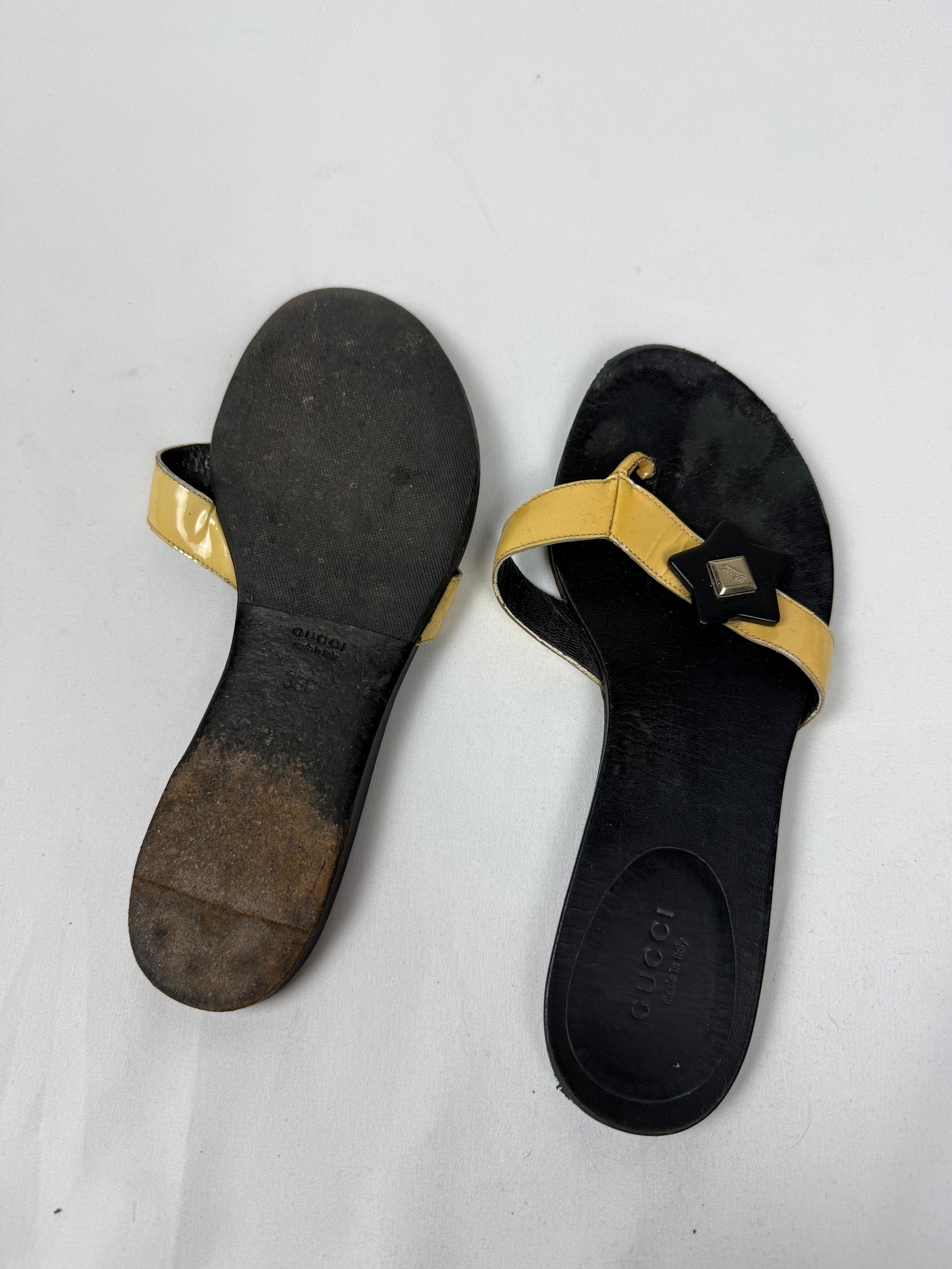 Black real leather thongs flip flops (36)