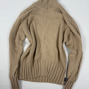Beige 100% cotton zip up cardigan jumper (L)