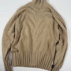 Beige 100% cotton zip up cardigan jumper (L)
