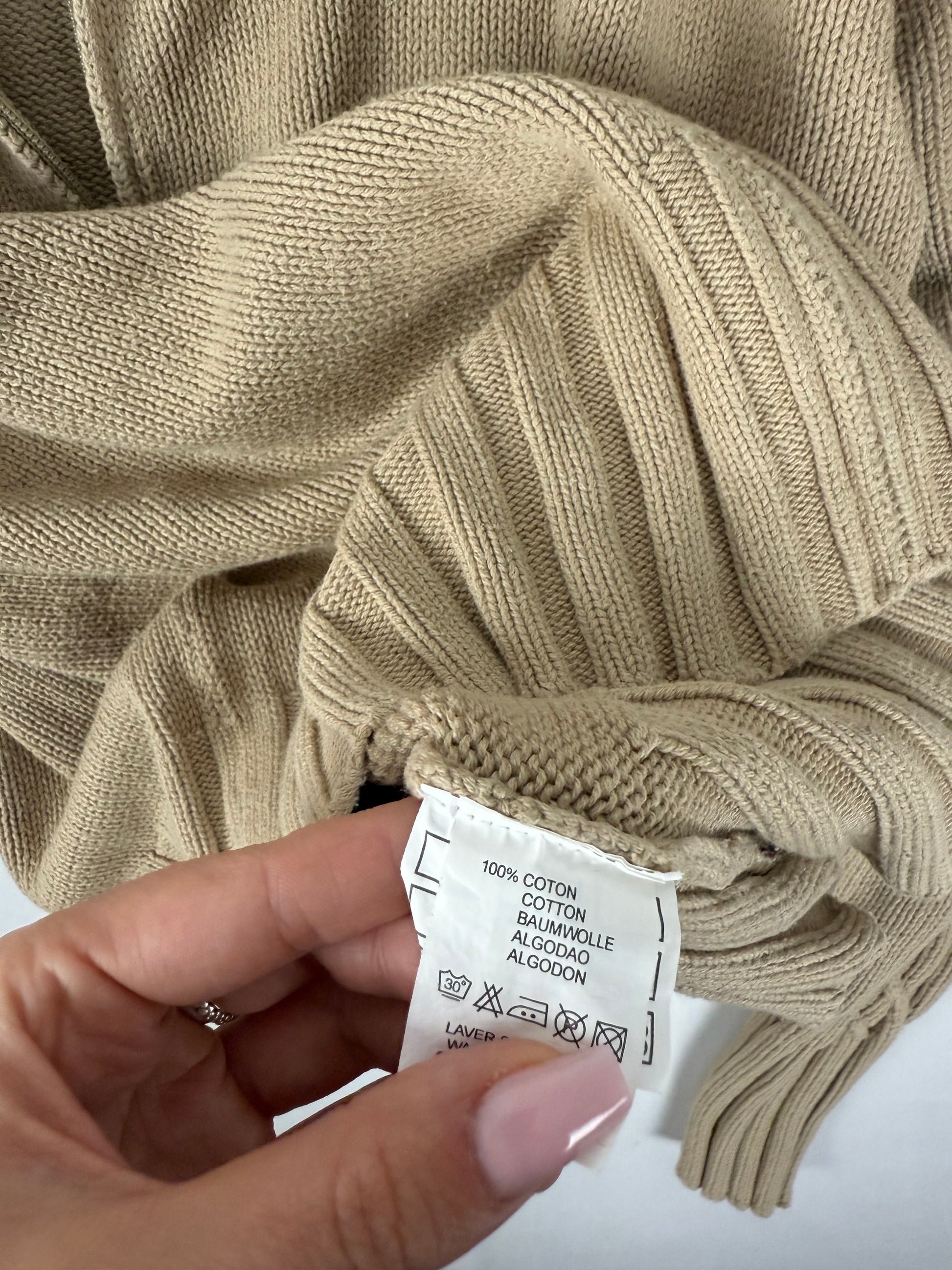 Beige 100% cotton zip up cardigan jumper (L)