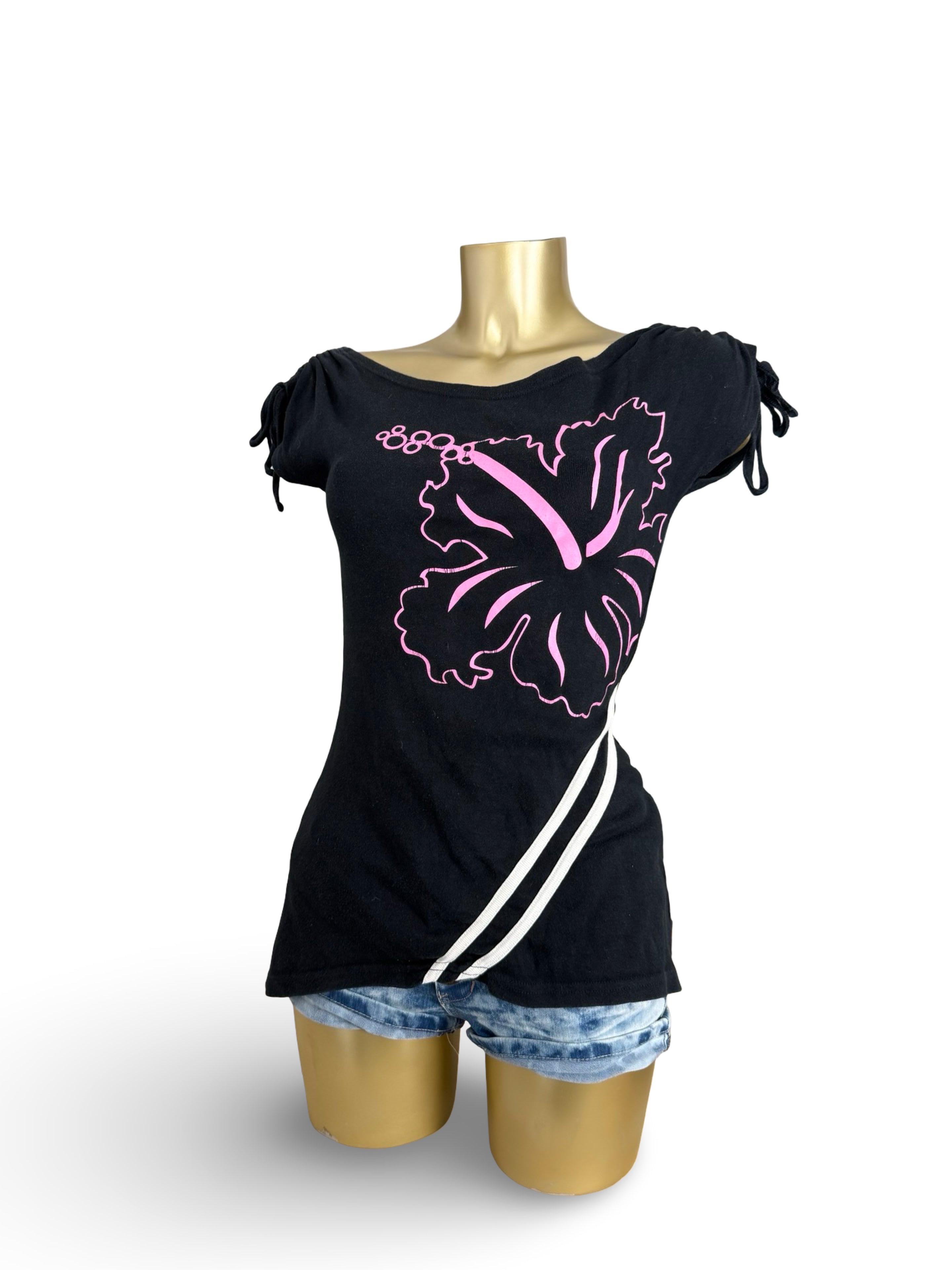 Black graphic hibiscus tee (S)