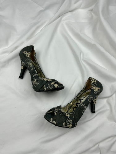 Navy denim  open toes kitten heels shoes (36)