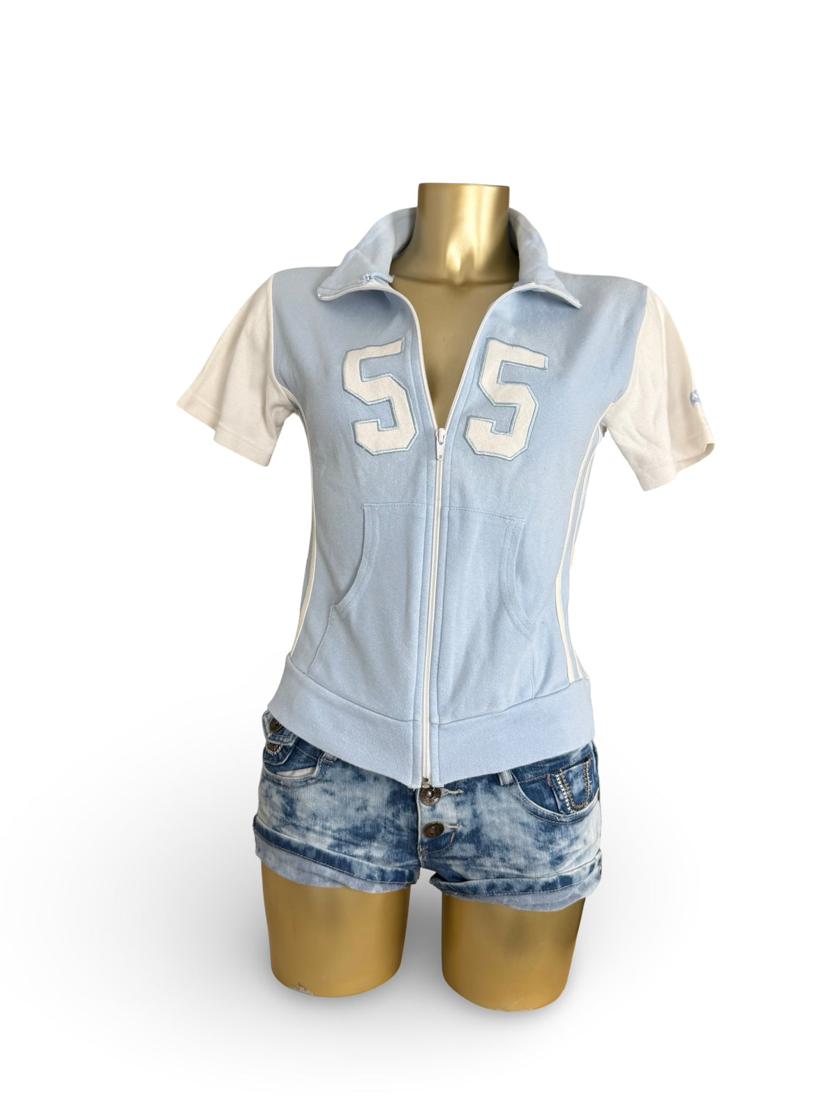 Blue cotton zip up tee (M)