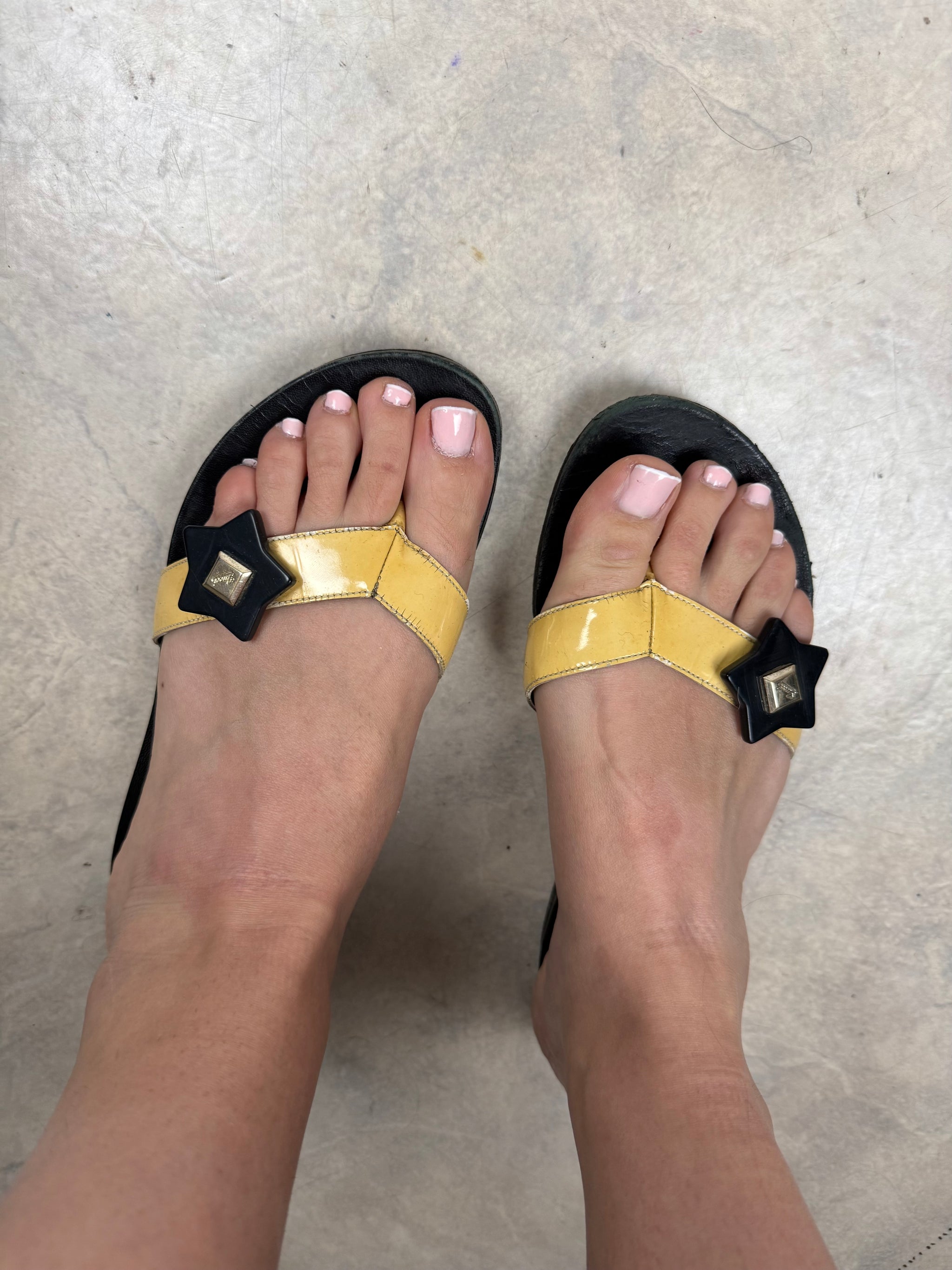 Black real leather thongs flip flops (36)