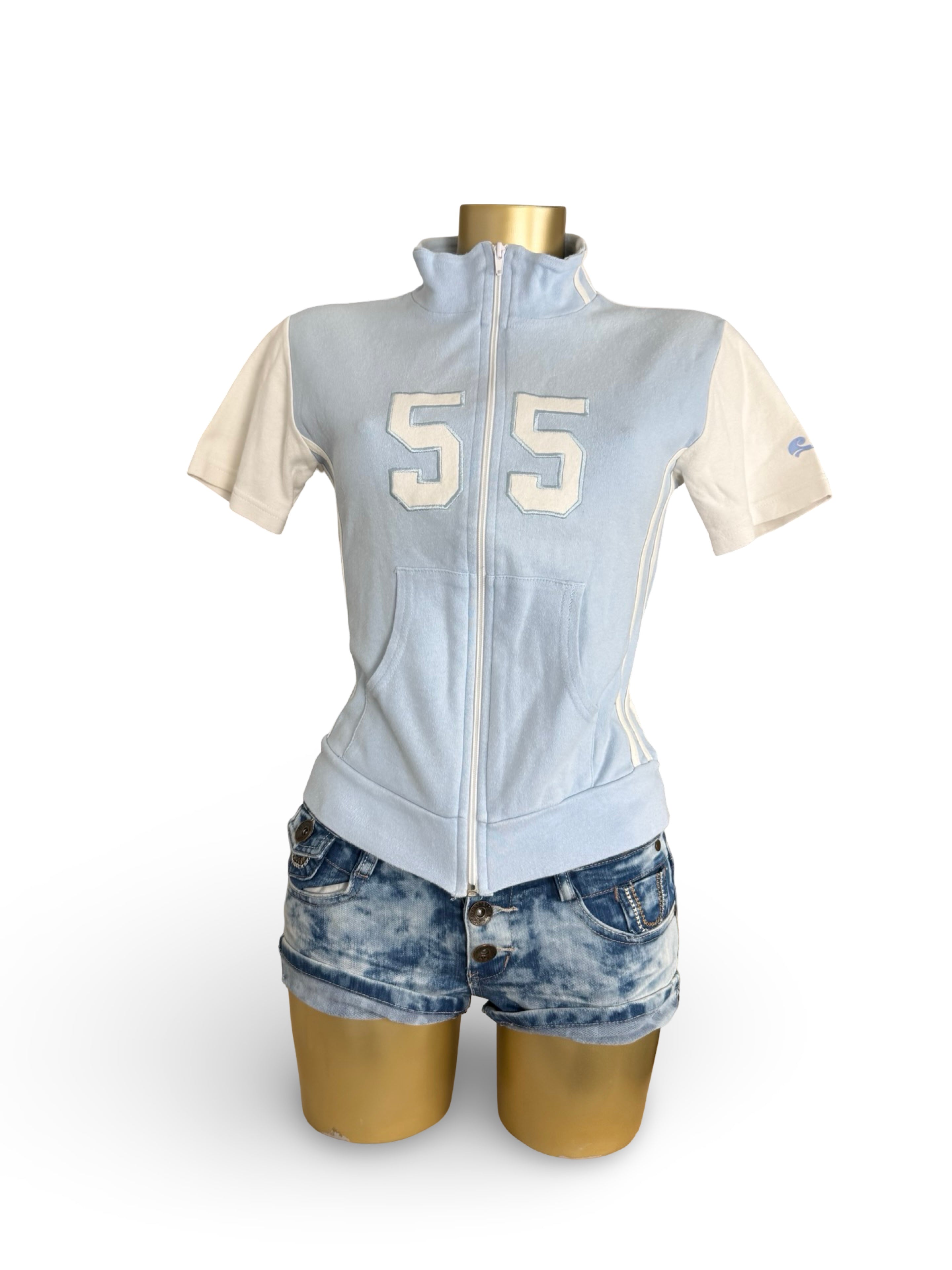 Blue cotton zip up tee (M)
