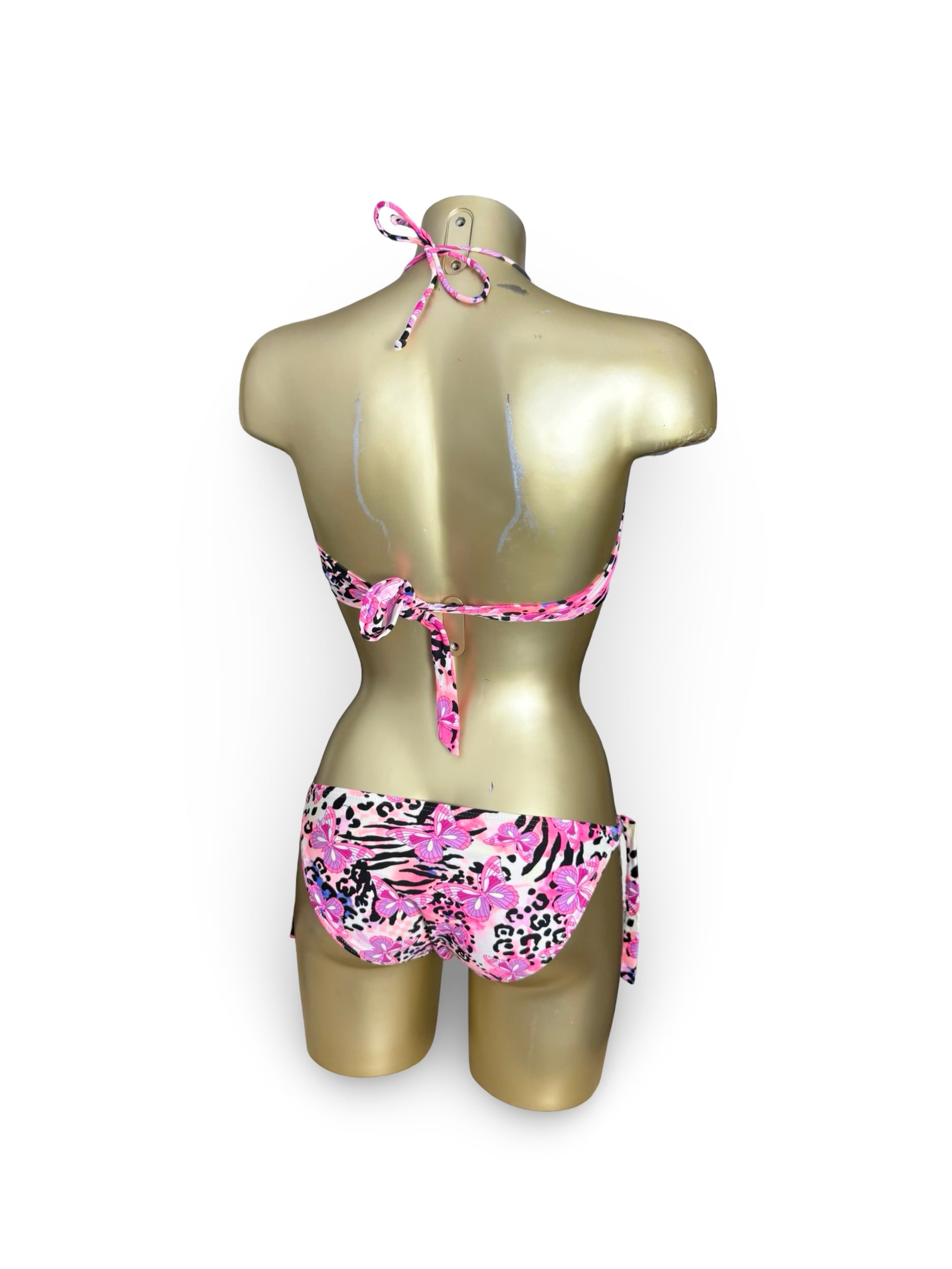 Pink butterflies graphic low rise bikini set (S)