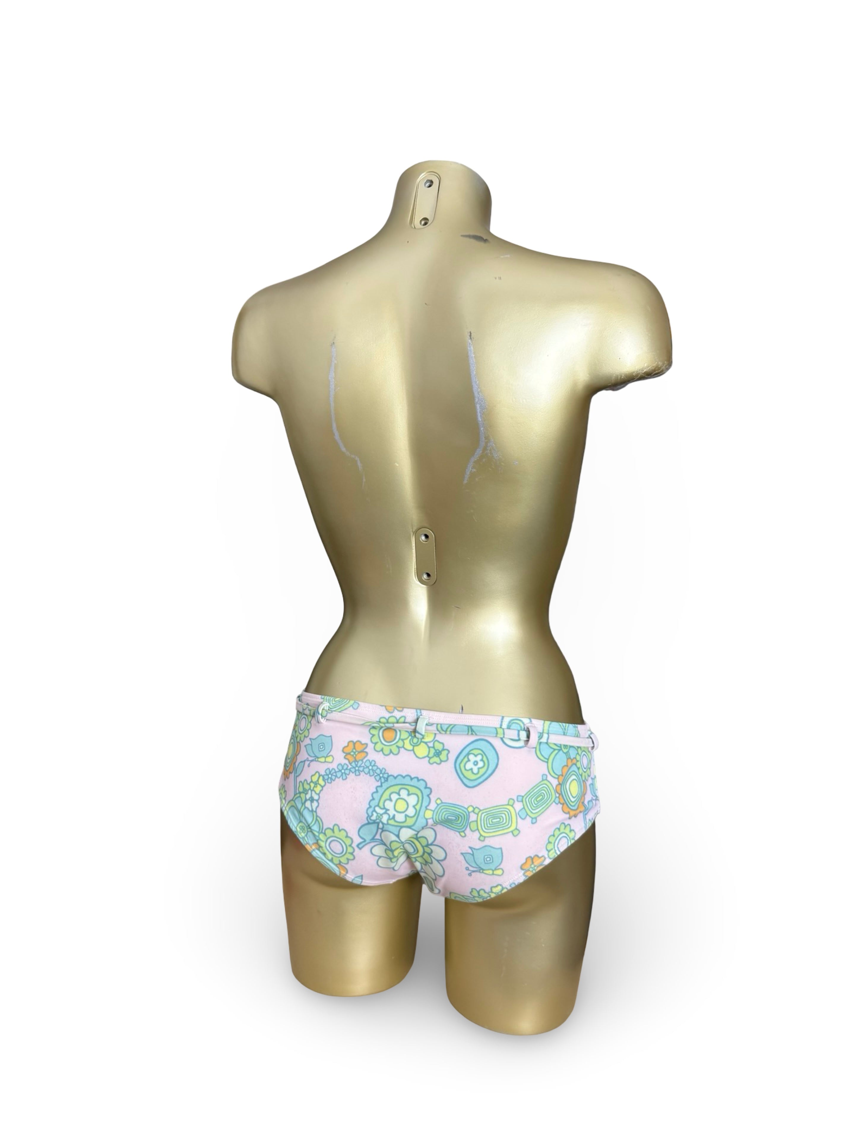 Baby pink floral low waist shorty bikini bottom (L)