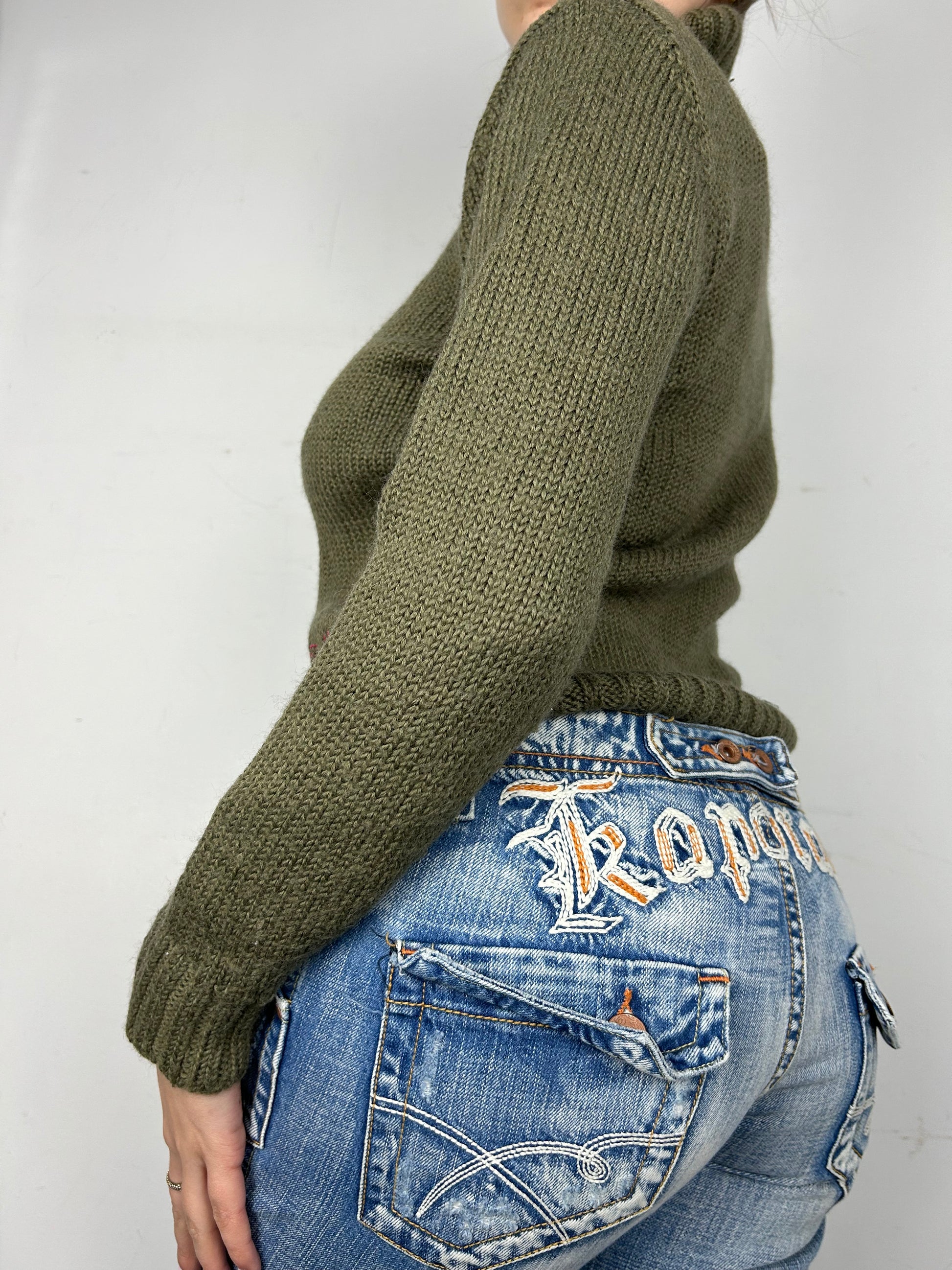 Khaki turtleneck jumper (S)
