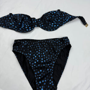 Black glitters blue polka dots low waisted bikini set (XS)