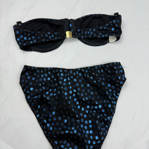 Black glitters blue polka dots low waisted bikini set (XS)
