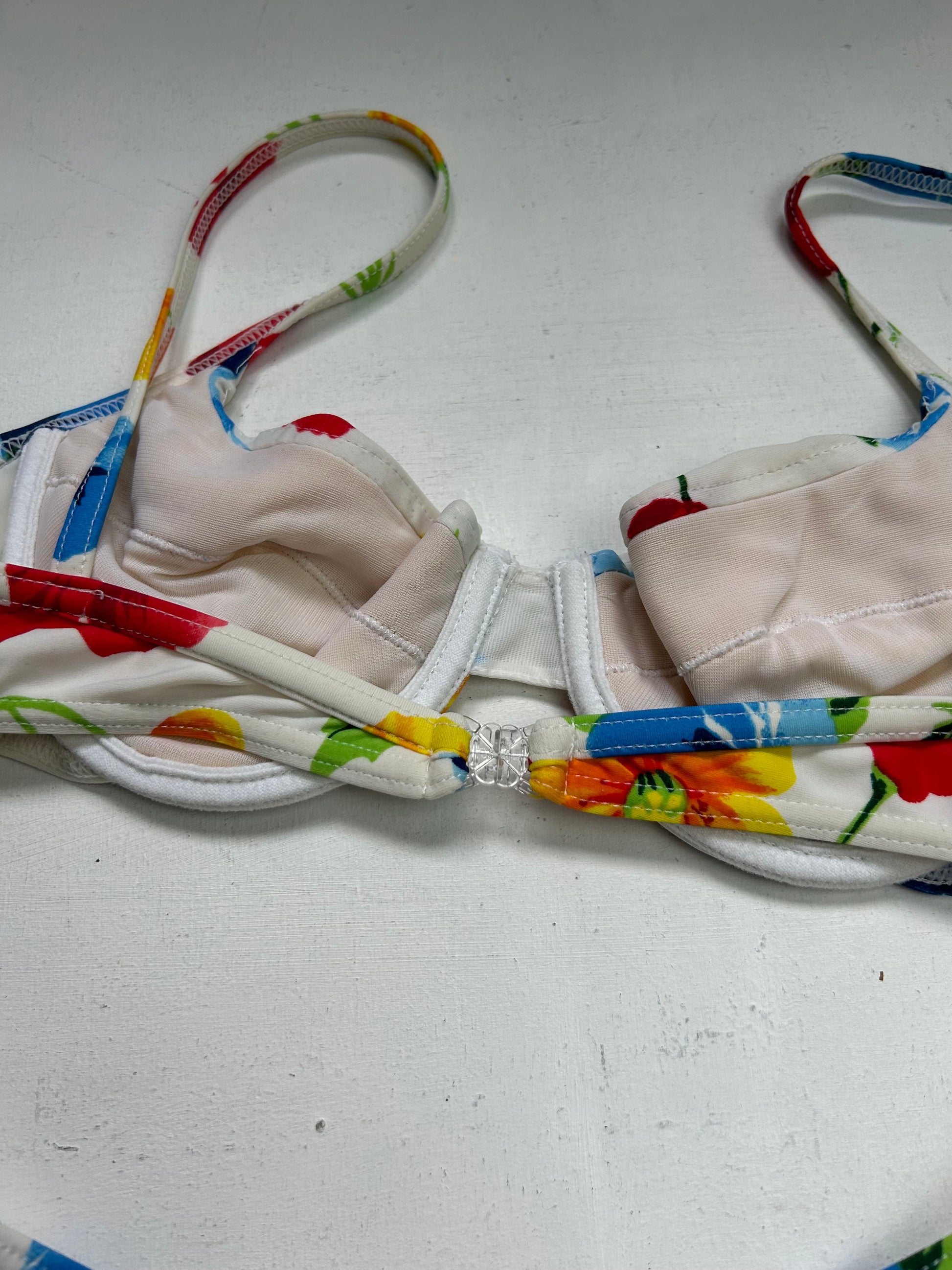 White multicolor floral print adjustable  bikini set (M)