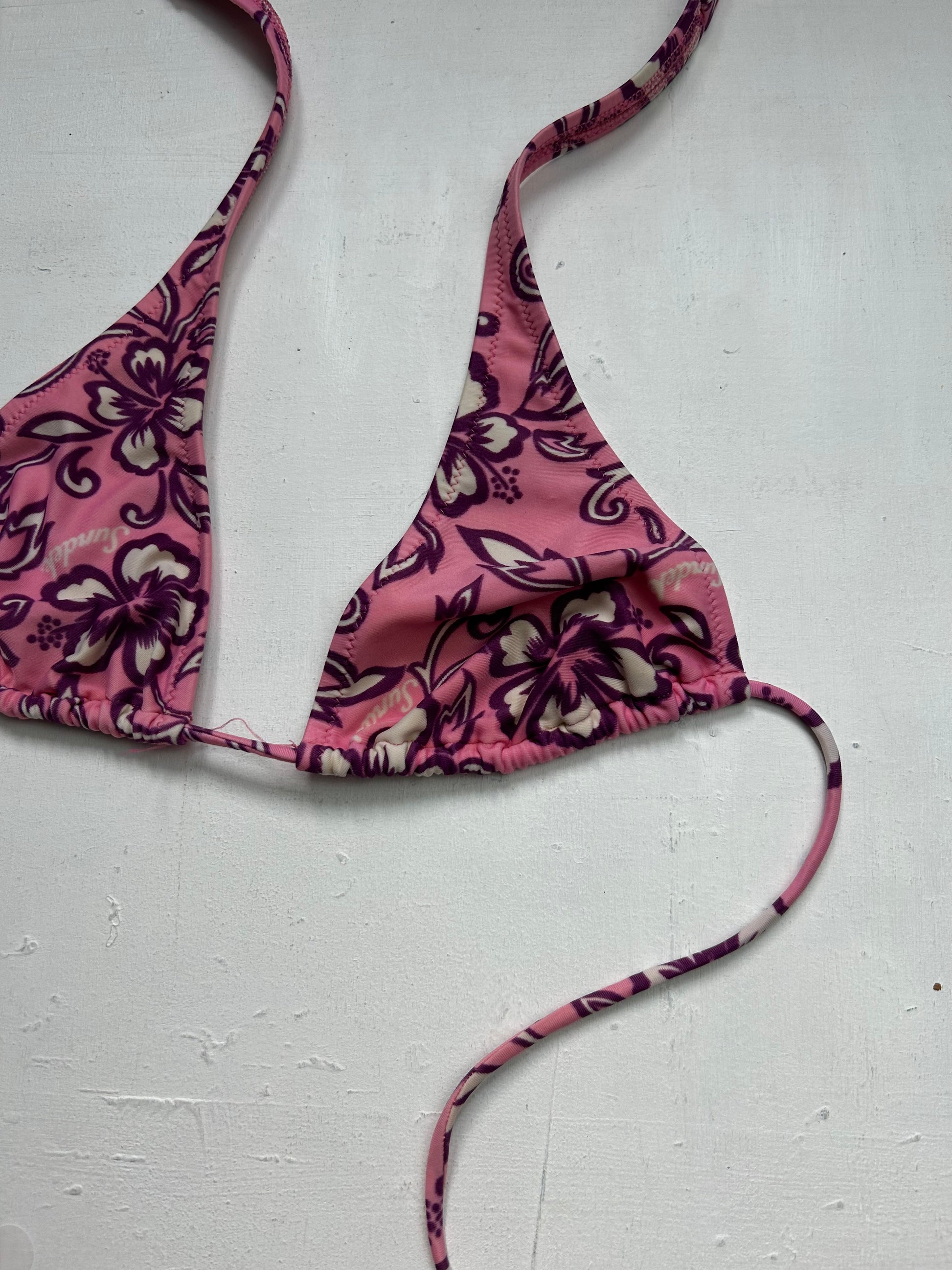 Floral print y2k vintage adjustable bikini top (M)