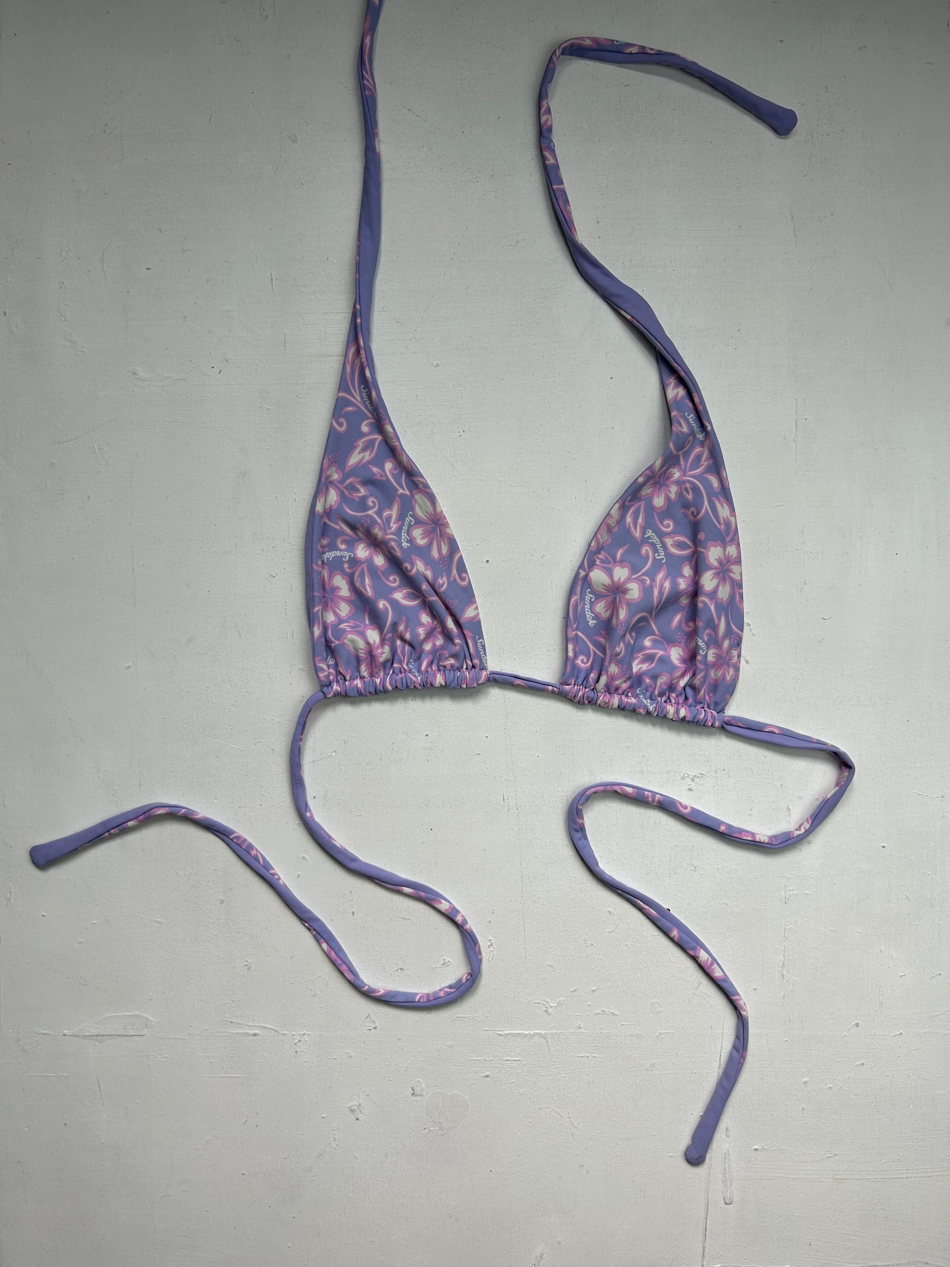 Floral print y2k vintage adjustable bikini top (M)