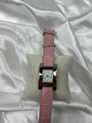 Vintage stainless steel & pink leather bracelet watch jewelry