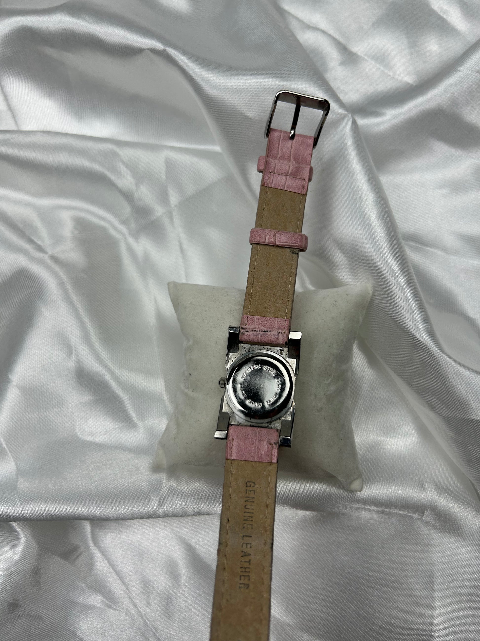 Vintage stainless steel & pink leather bracelet watch jewelry