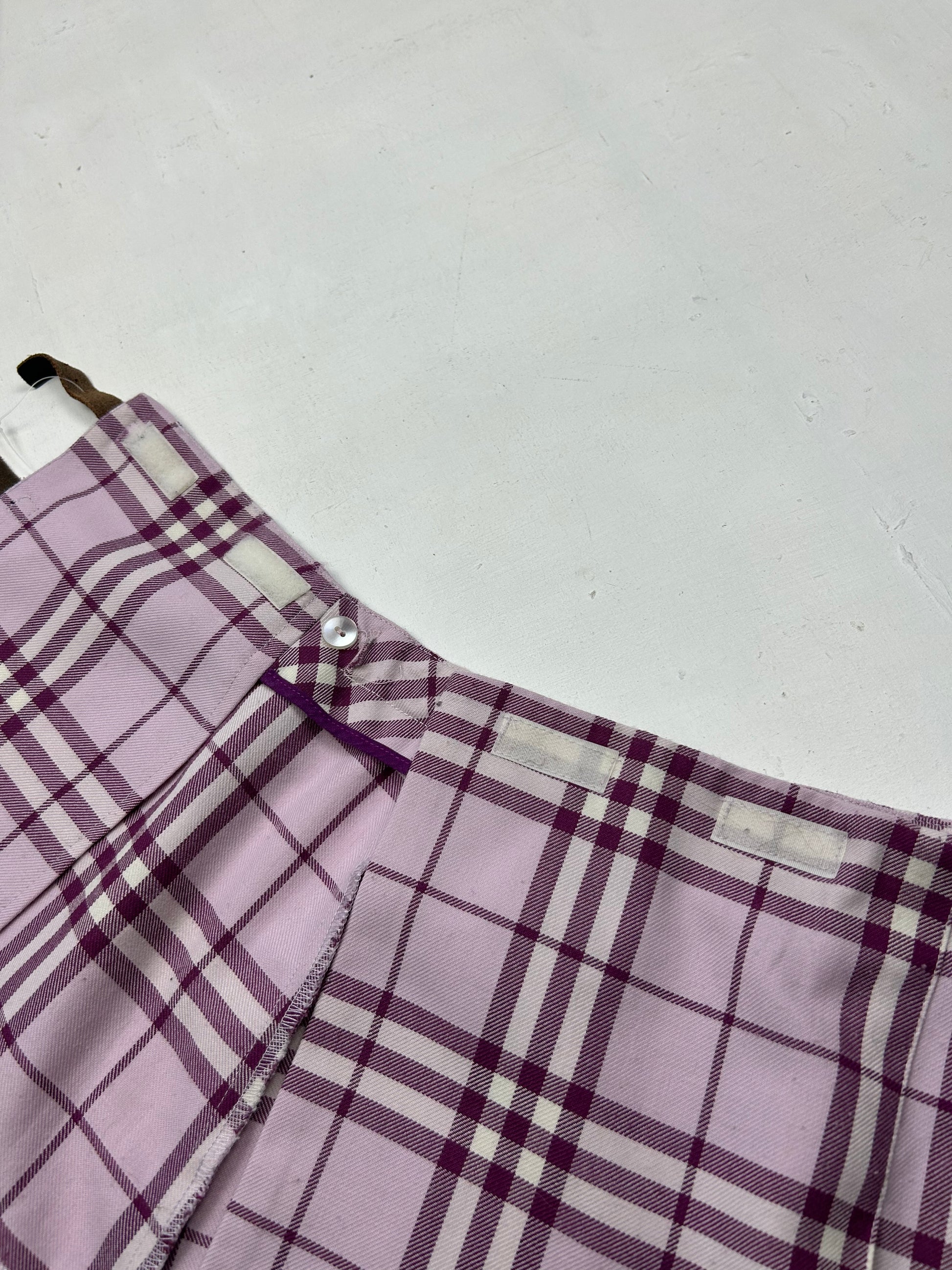 Pink lilac check print low rise pleated mini skirt (XXS)