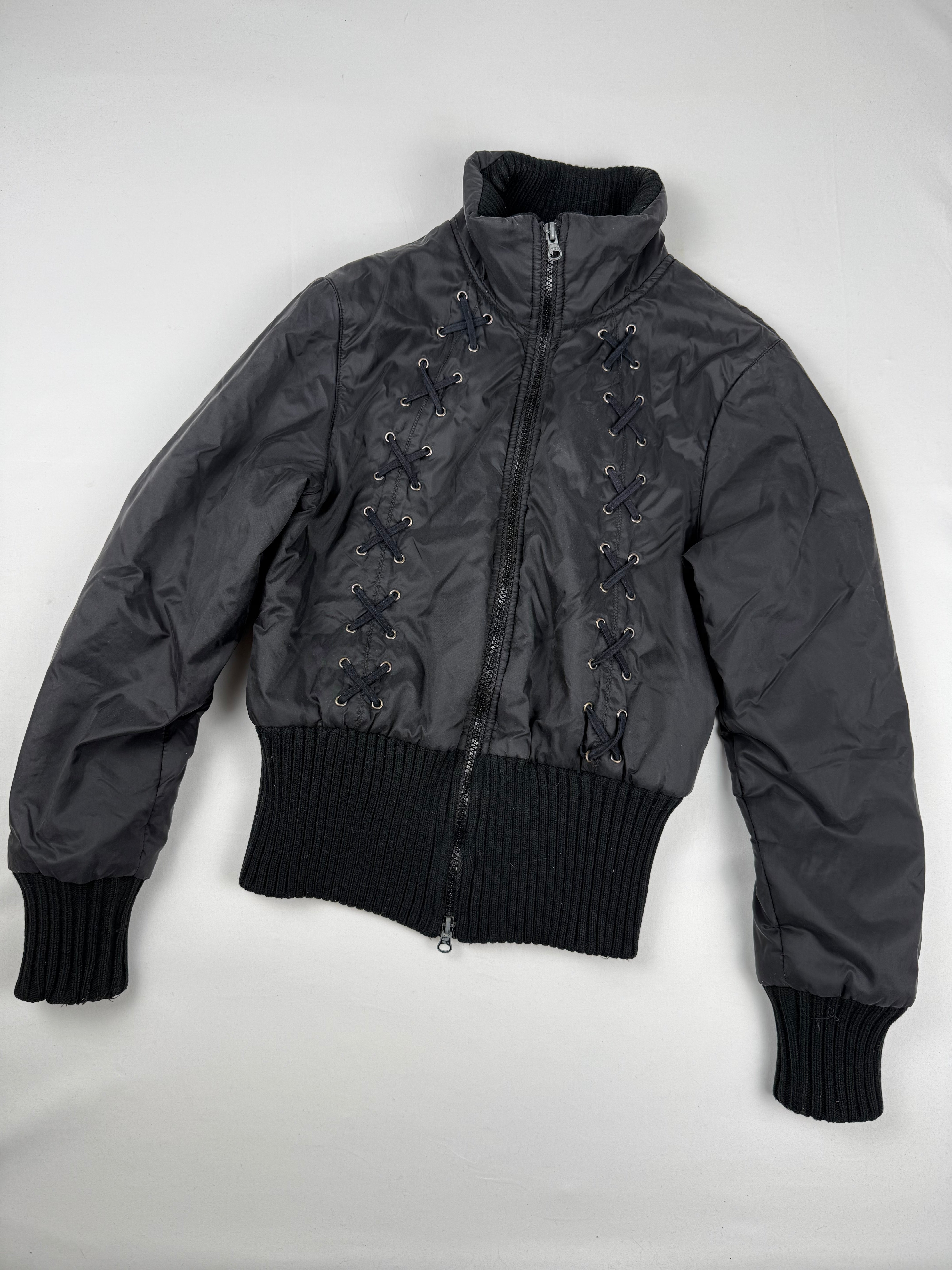 Black puffer lace up tight fit jacket (S)
